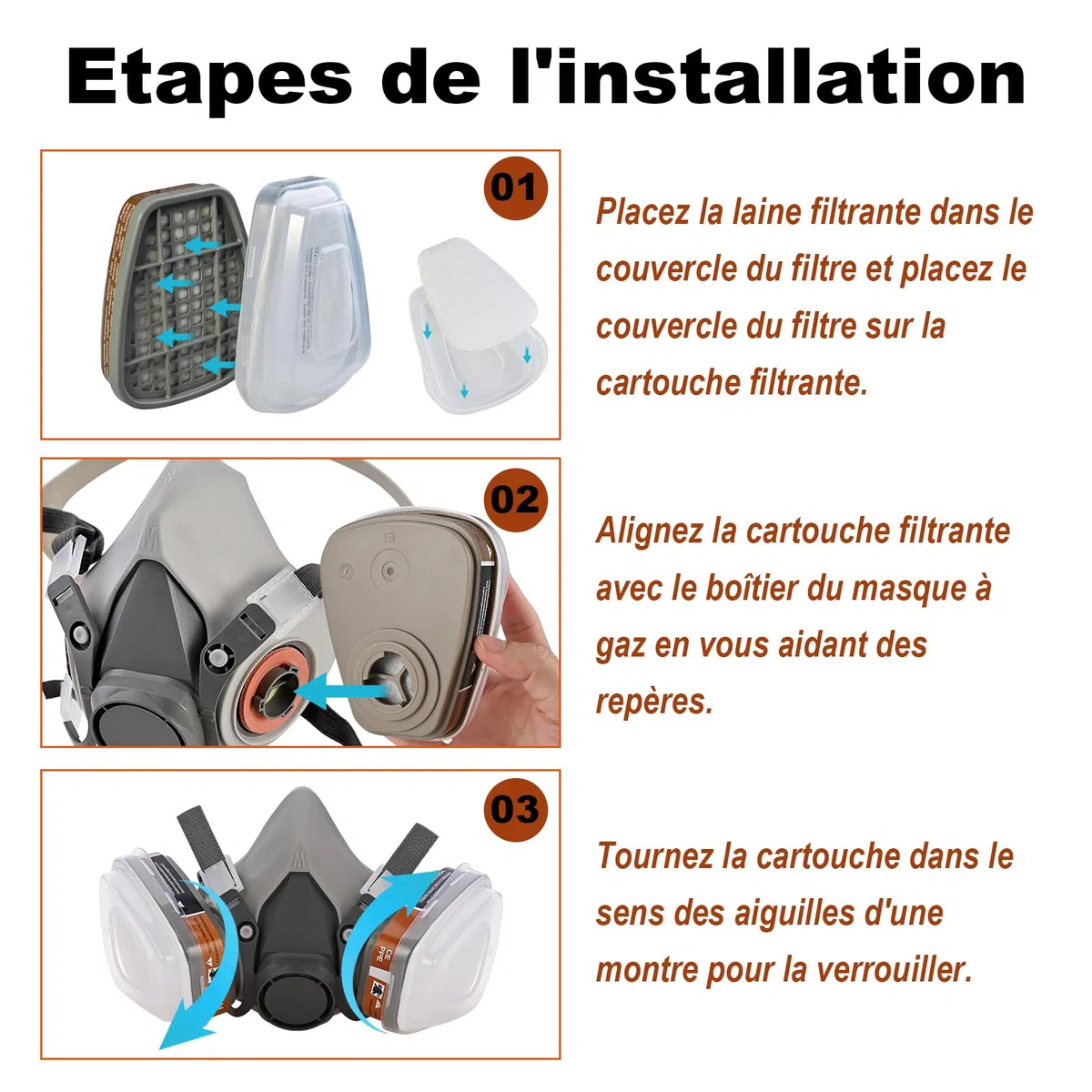 faburo Protezione respiratoria riutilizzabile con filtri e occhiali di protezione anti polvere, anti gas, filtro respiratorio per pittura, lavoro, bricolage, levigatura, spruzzatura, lucidatura