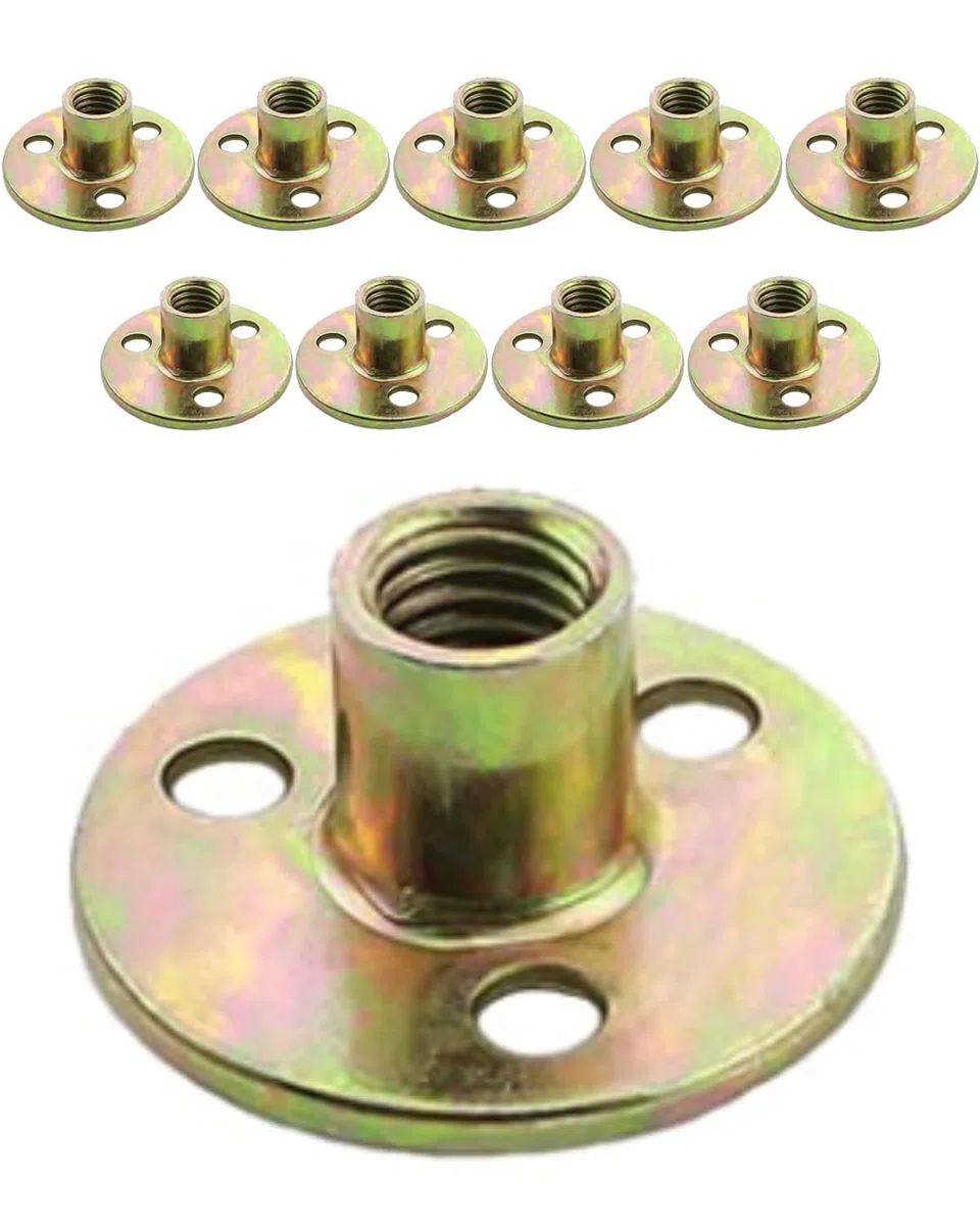 10 Pezzi Dado Flangiato M8, Dado a T con Foro Bavato M10,Dadi a 3 fori, In Ferro Zincato con Base Rotonda per Fissaggio Mobili di Collegamento, per collegamento mobili, M8x36x2.5mm