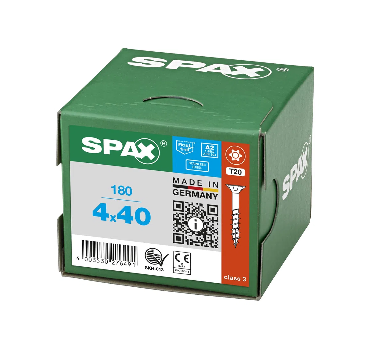 SPAX Viti in acciaio inox, 4 x 40 mm, 180 pezzi, filettatura parziale, a testa svasata T-STAR plus T20, 4CUT, in acciaio inox A2-800000276491