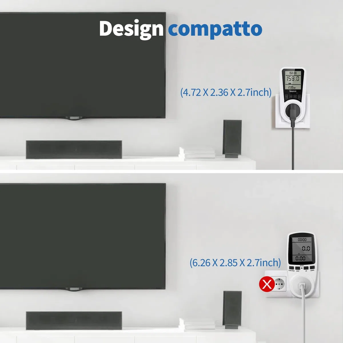 Misuratore Consumo Elettrico, 3680W Misuratore di Potenza Contatore del Consumo di Corrente, Spina Italiana con Schermo LCD, 7 Modalità di Monitoraggio, Protezione da Sovraccarico【1 Pezzo】