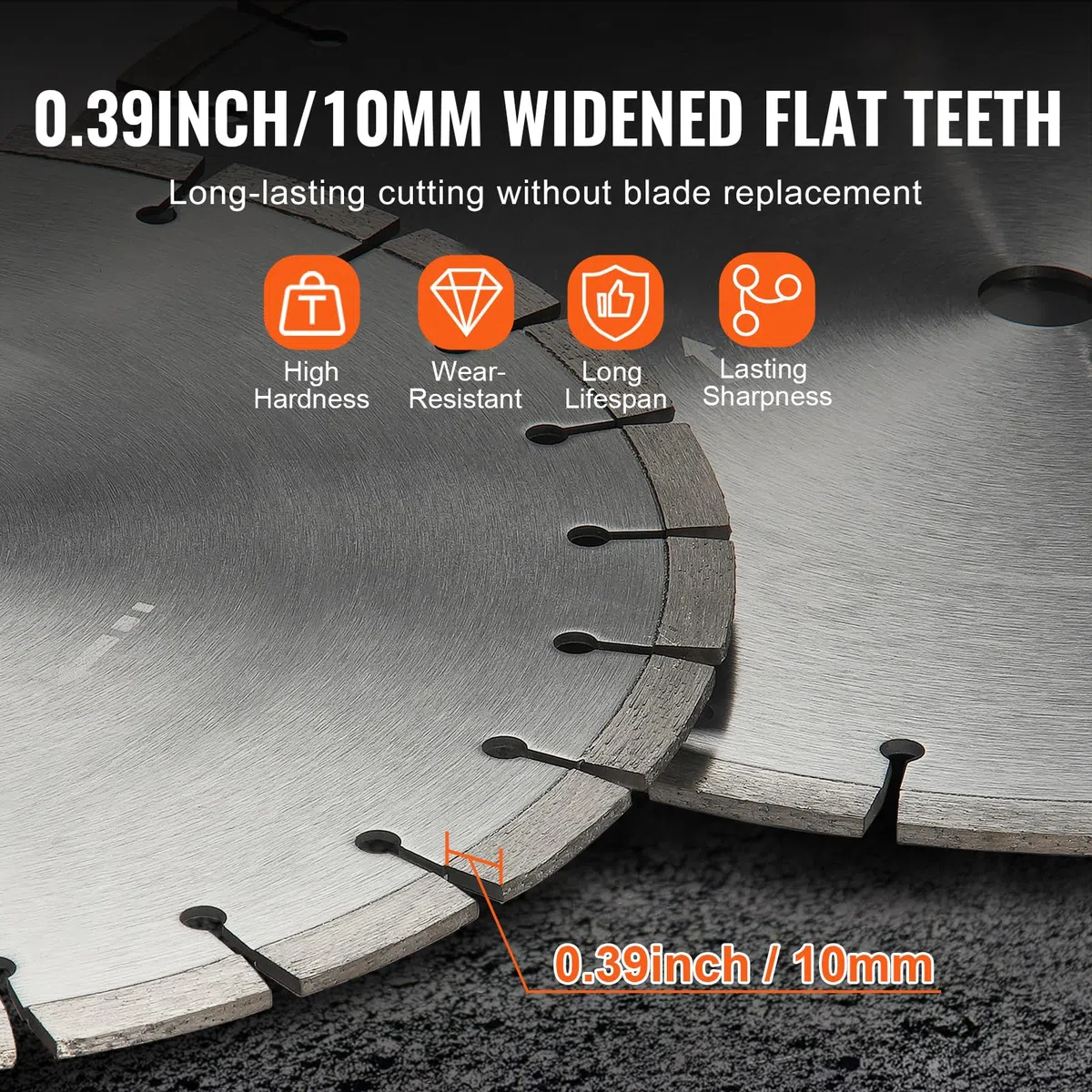 VEVOR Lama per troncatrice diamantata, Lama calcestruzzo 350 mm per lavori a secco o a umido, Lama a segmenti diamantati 10 mm con denti piatti, Diametro foro centrale universale 1"/25,4 mm