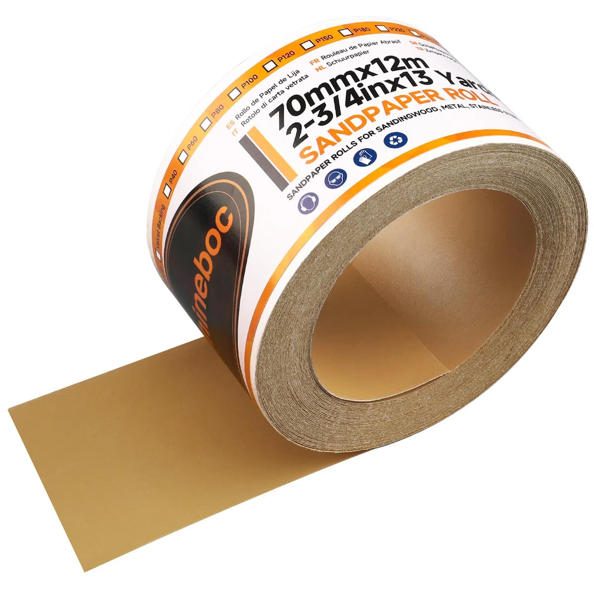 12 m x 70mm Rotoli di carta vetrata, Base tessile rotolo di carta vetrata rettangolare strappata a mano, per la rimozione di rivestimenti, levigatura auto, grana 800