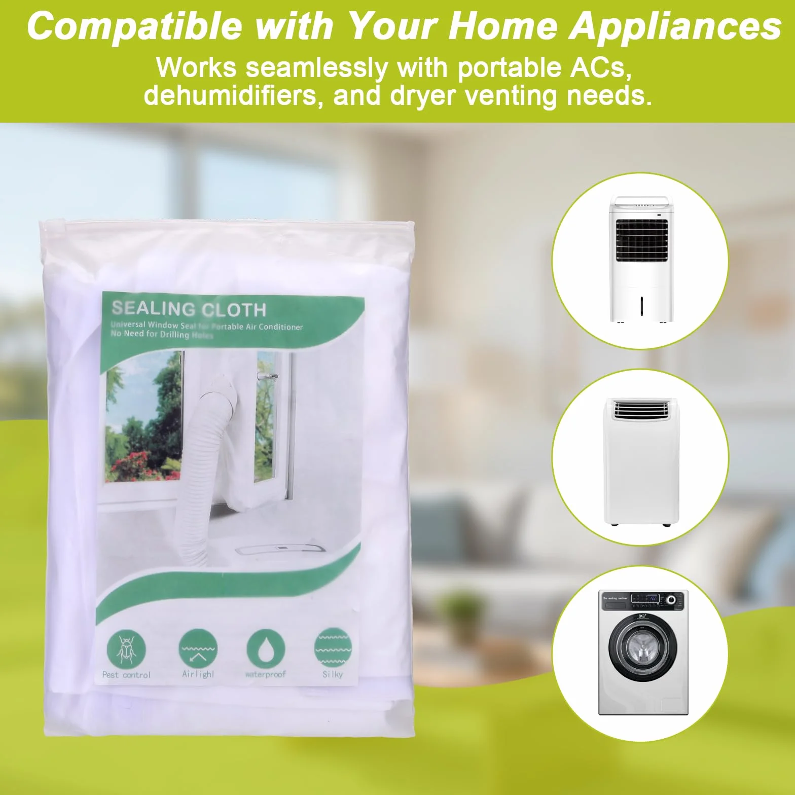 Kit di guarnizioni per finestre del condizionatore d'aria, 4 m, kit di guarnizioni per finestre con doppia cerniera e chiusura adesiva, per condizionatore d'aria portatile, compatibile con