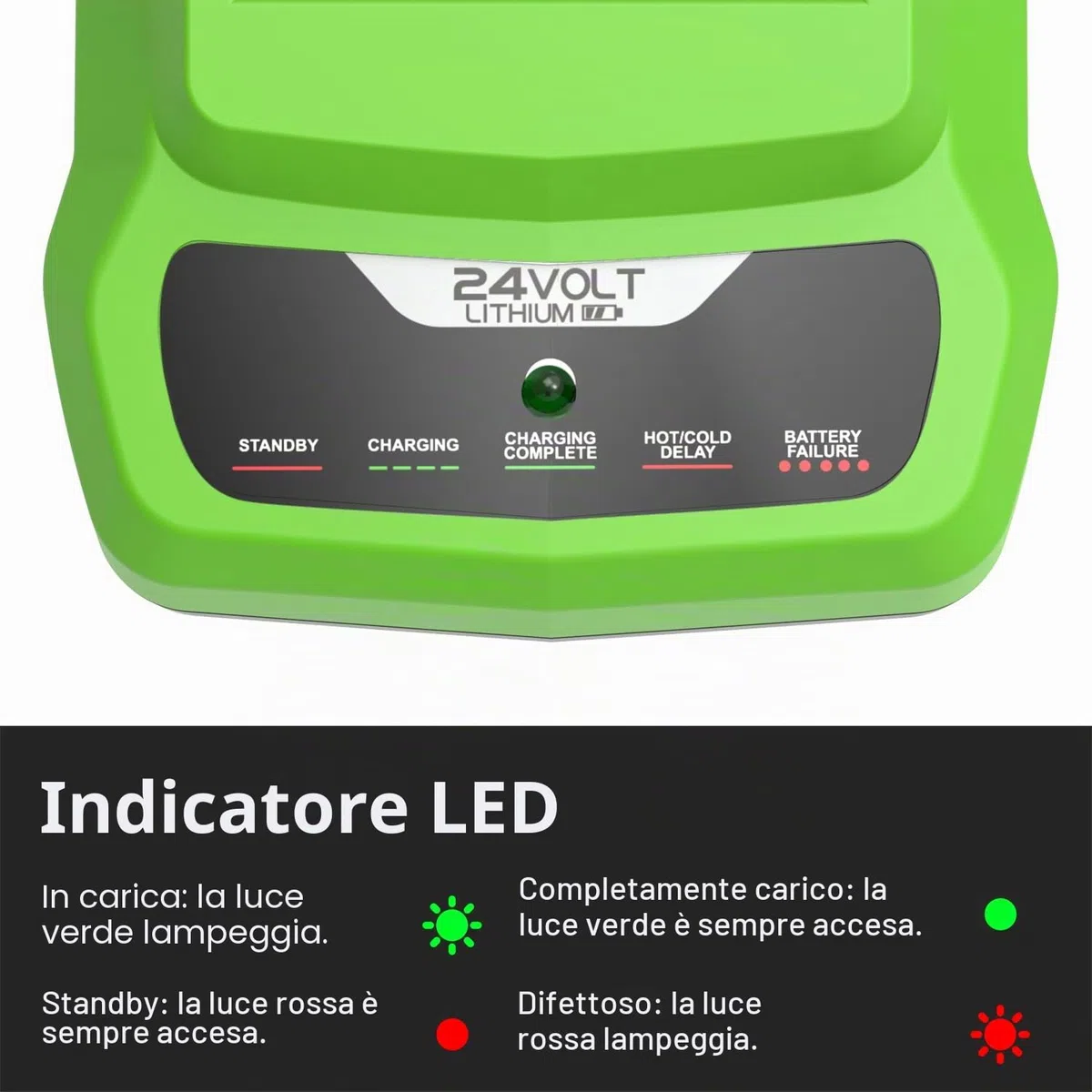 24V Caricatore di ricambio per Greenworks Caricabatteria G24C G24X2UC2 compatibile con Greenworks 24V Batterie G24B2 e G24B4