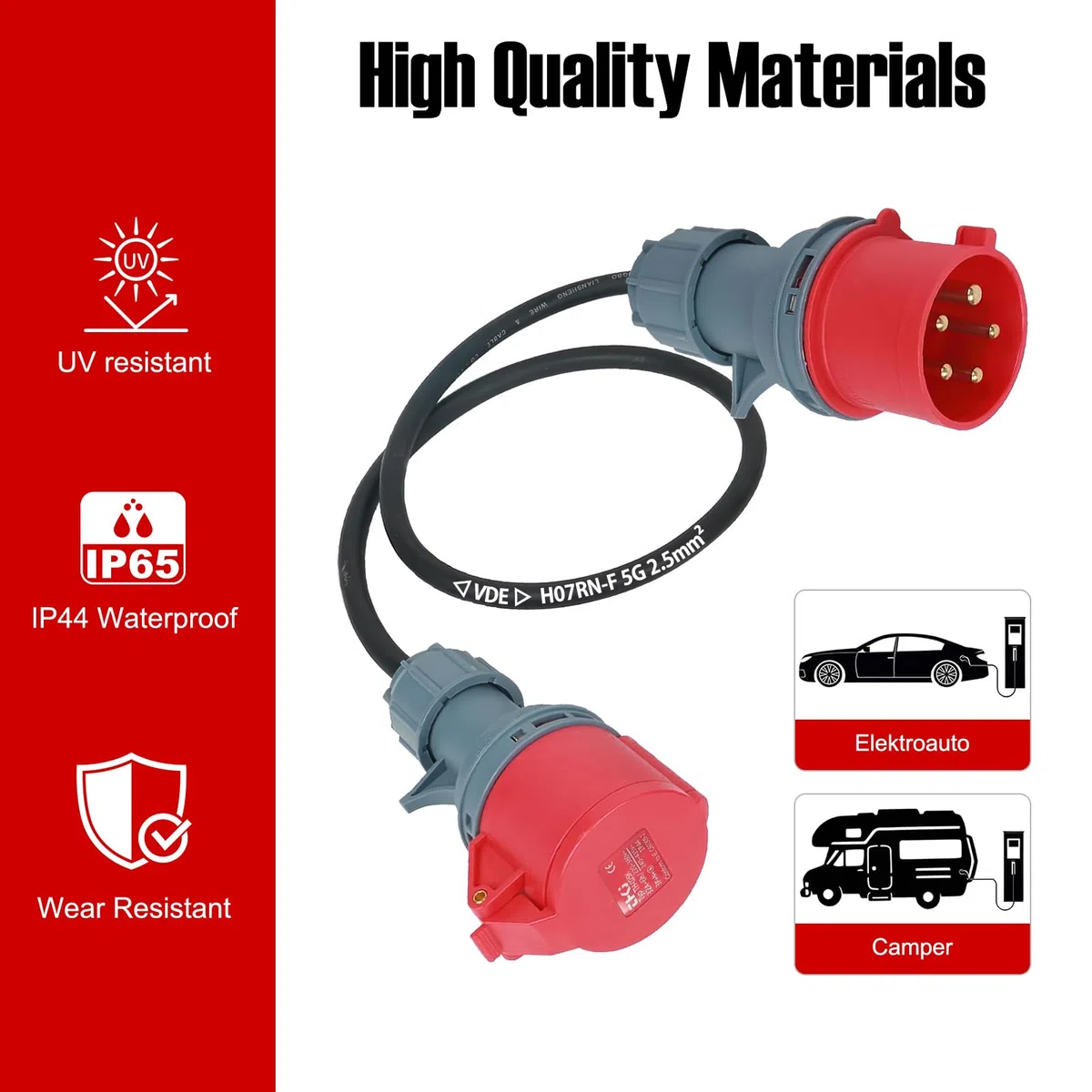 Adattatore CEE da 32 A a 16 A, adattatore VDE, protezione IP44, 400 V (0,5 m), 5 x 2,5 mm²