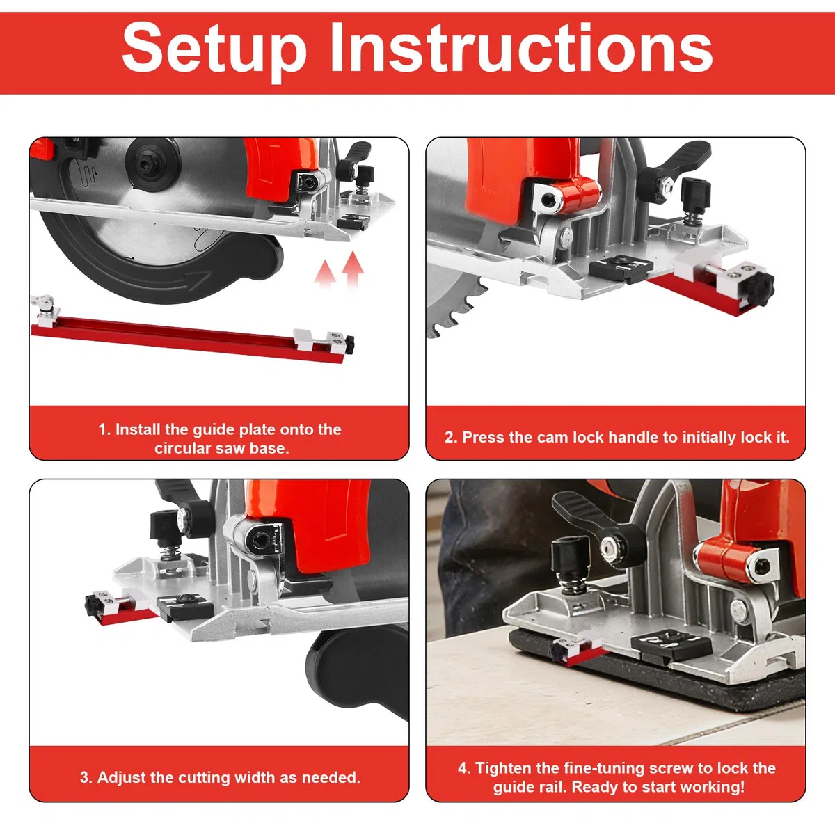 Guida per Sega Circolare Adatta Base Sega da 360 mm, Lega di Alluminio Guida Base Macchina da Taglio Regolabile con Doppio Sistema di Bloccaggio per Rifinitura Fresatura e Lavorazione del Legno