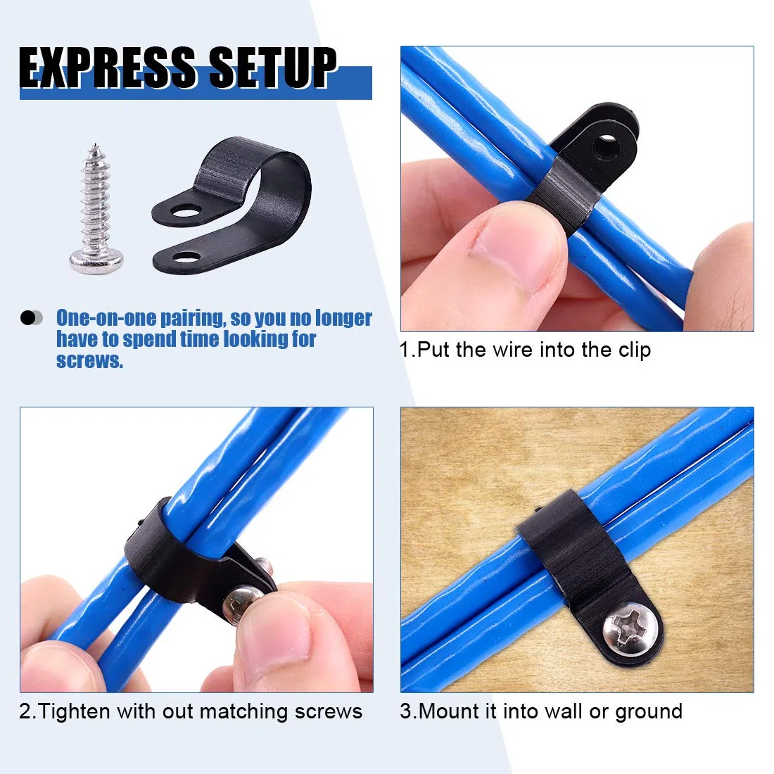 Glarks 135 pz 6 misure 1/4 ''-1'' nylon nero montaggio a vite clip cavo clip clip filo con 132 pezzi viti per filo, cavi, condotti e condotti cavo kit (nero)