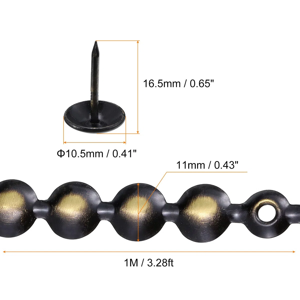 QUARKZMAN 5pz Tappezzeria Chiodi Strisce, 1Metro Lucido Decorativo Chiodo Rifiniture per Divano Testata Sedia Mobili con Tappezzeria Chiodi (11mm Nero-oro)