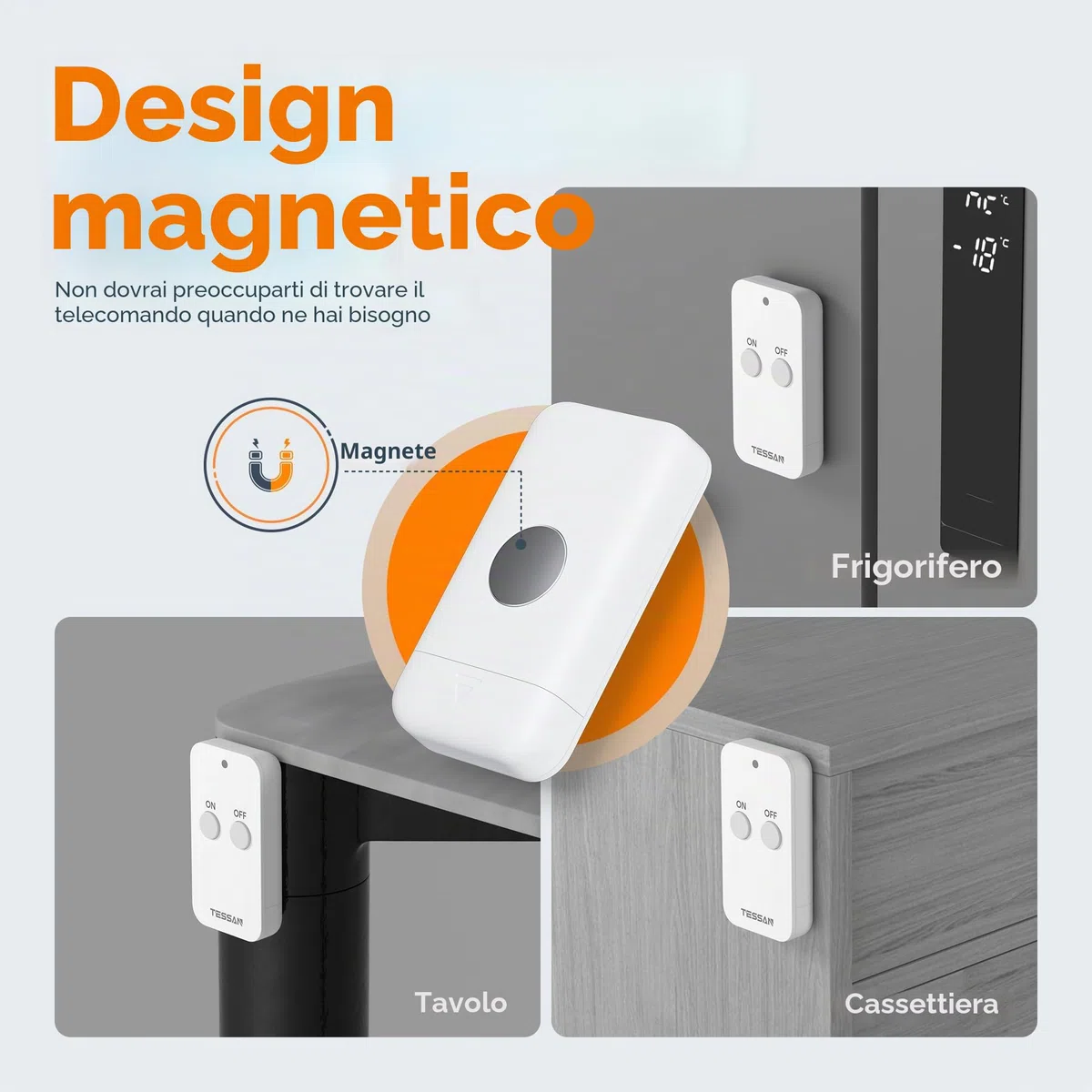TESSAN Presa con Telecomando 30,5M, 3600W Presa Telecomandata con Interruttore, Wireless Interruttore Spine per Elettrodomestici, Bianco
