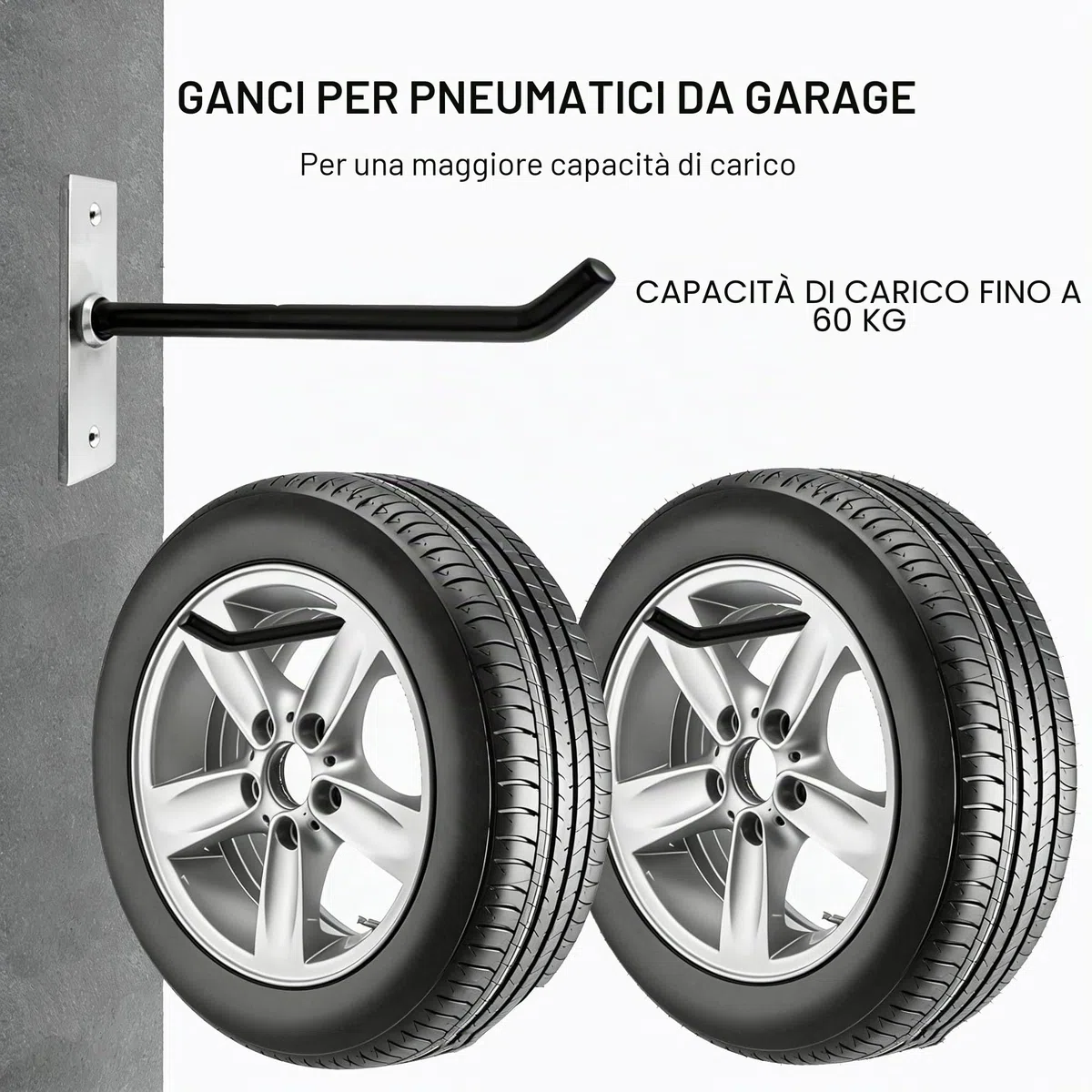 Sinoer 4 ganci da garage per riporre pneumatici, ganci da parete con viti e tasselli in metallo, supporto per pneumatici/cerchione per auto, nero