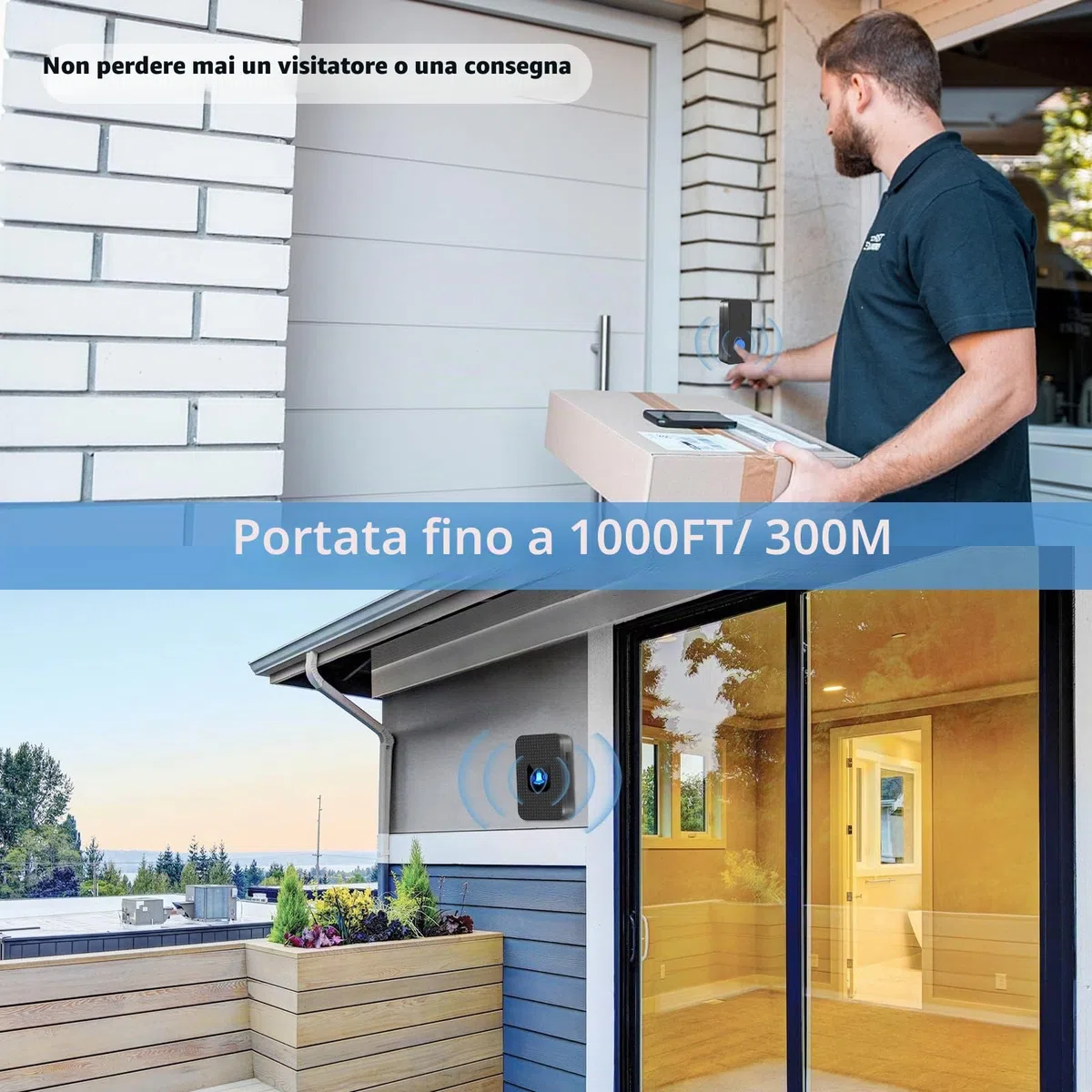 Campanello Senza Fili da Esterno, Campanello Wireless Impermeabile IP55, 55 Suonerie, 5 Volume Regolabile, Indicatore LED, Portata 300M, Wireless Doorbell per Casa Ufficio Ristorante Govee Anziani