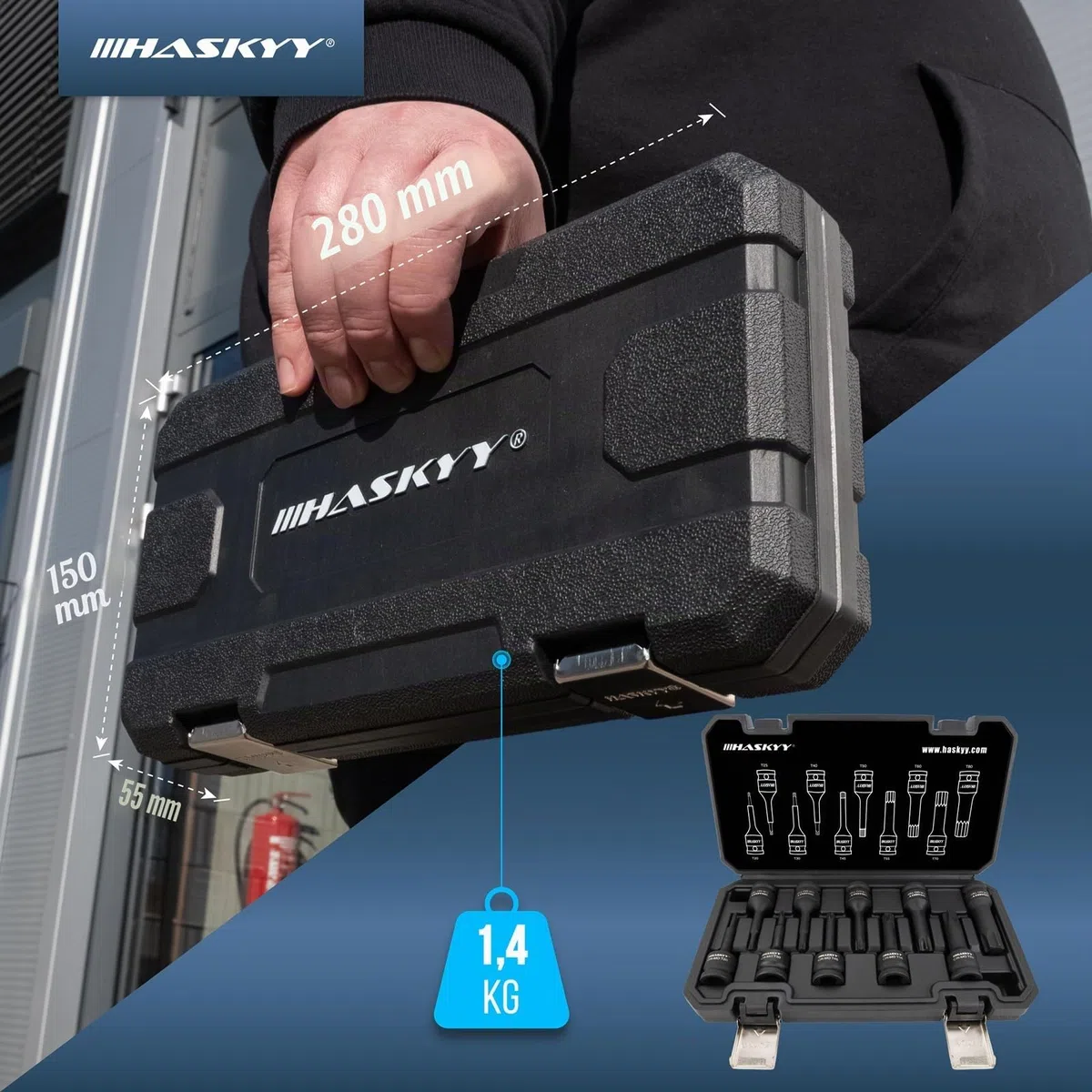 HASKYY Set di chiavi a bussola con punte Torx da 1/2 pollici, set di bit T20-T80, 10 pezzi - Set di chiavi a bussola Torx per auto, manutenzione del motore, manutenzione dei freni e riparazione del
