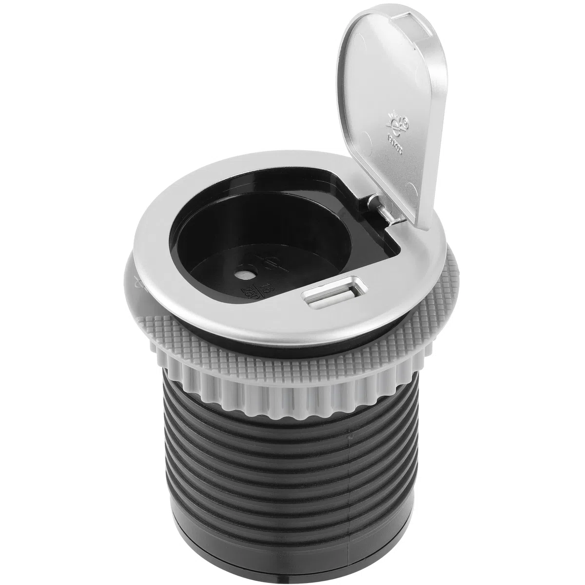 GTV - Presa da incasso CHARGER MINI 60 mm con presa Schuko e porta USB 2,4 A, multipresa da incasso compatta per scrivania, cucina e banco da lavoro, argento