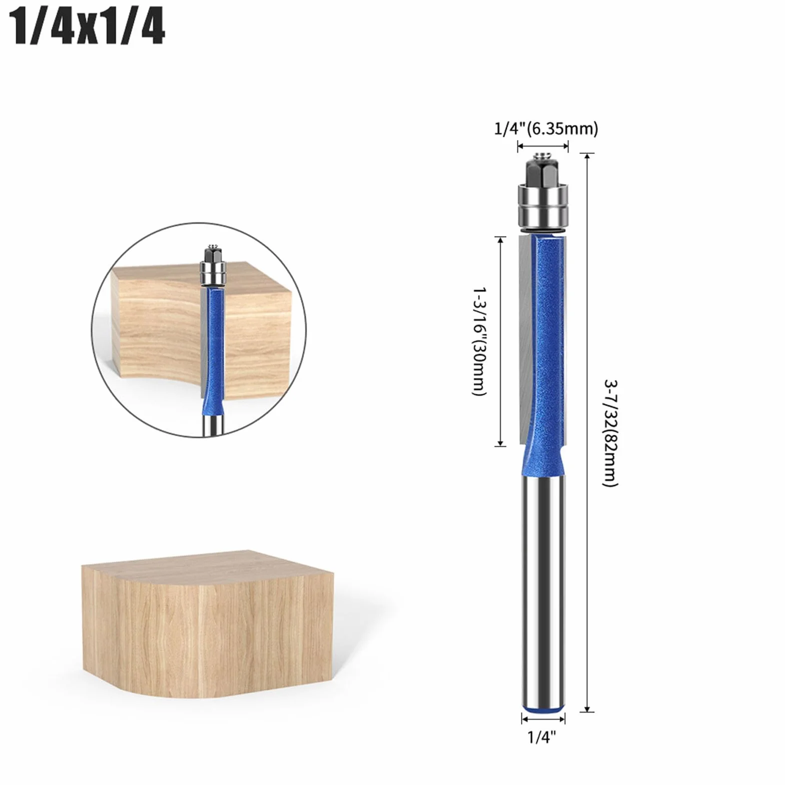 Set di Punte per Rifinitura a Filo, Doppio Cuscinetto, Gambo da 6 Mm, 4 Pezzi, Fresa Diritta, Strumento Professionale per la Lavorazione del Legno, con Scatola, per Carpenteria