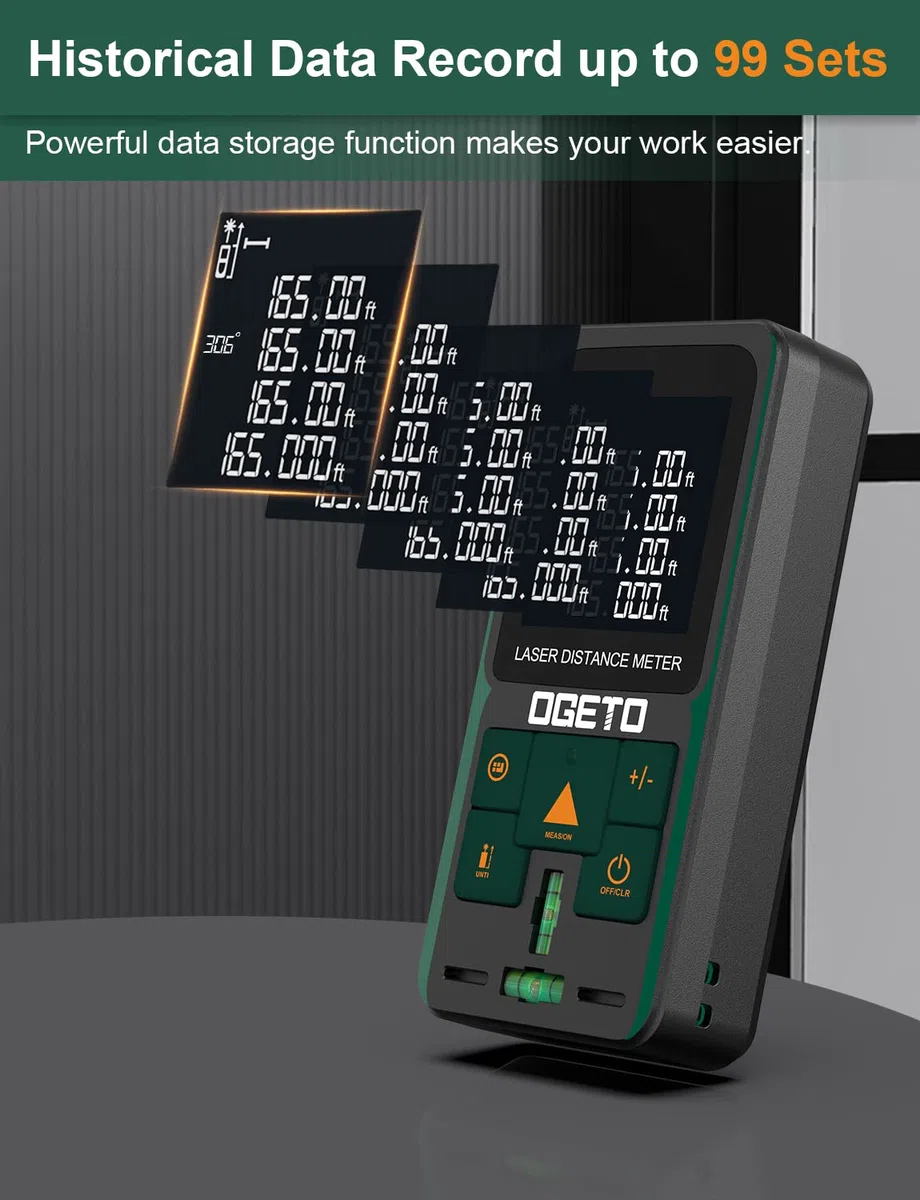 Metro Laser,OGETO Distanziometro Laser Dispositivo con Sensore Angolare Elettronico Strumento di Misurazione Digitale Portatile Telemetro con Livelle a Bolla e Ampio LCD Retroilluminato