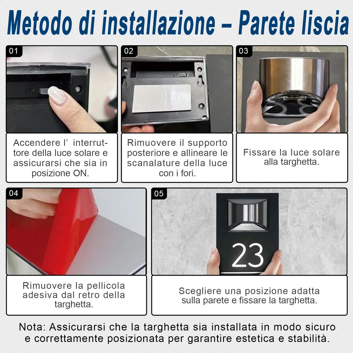 Targhetta solare personalizzata con indirizzo per esterni – Targa impermeabile personalizzata con numero civico con luce LED per cortile, giardino, casa, numeri civici illuminati, regalo per