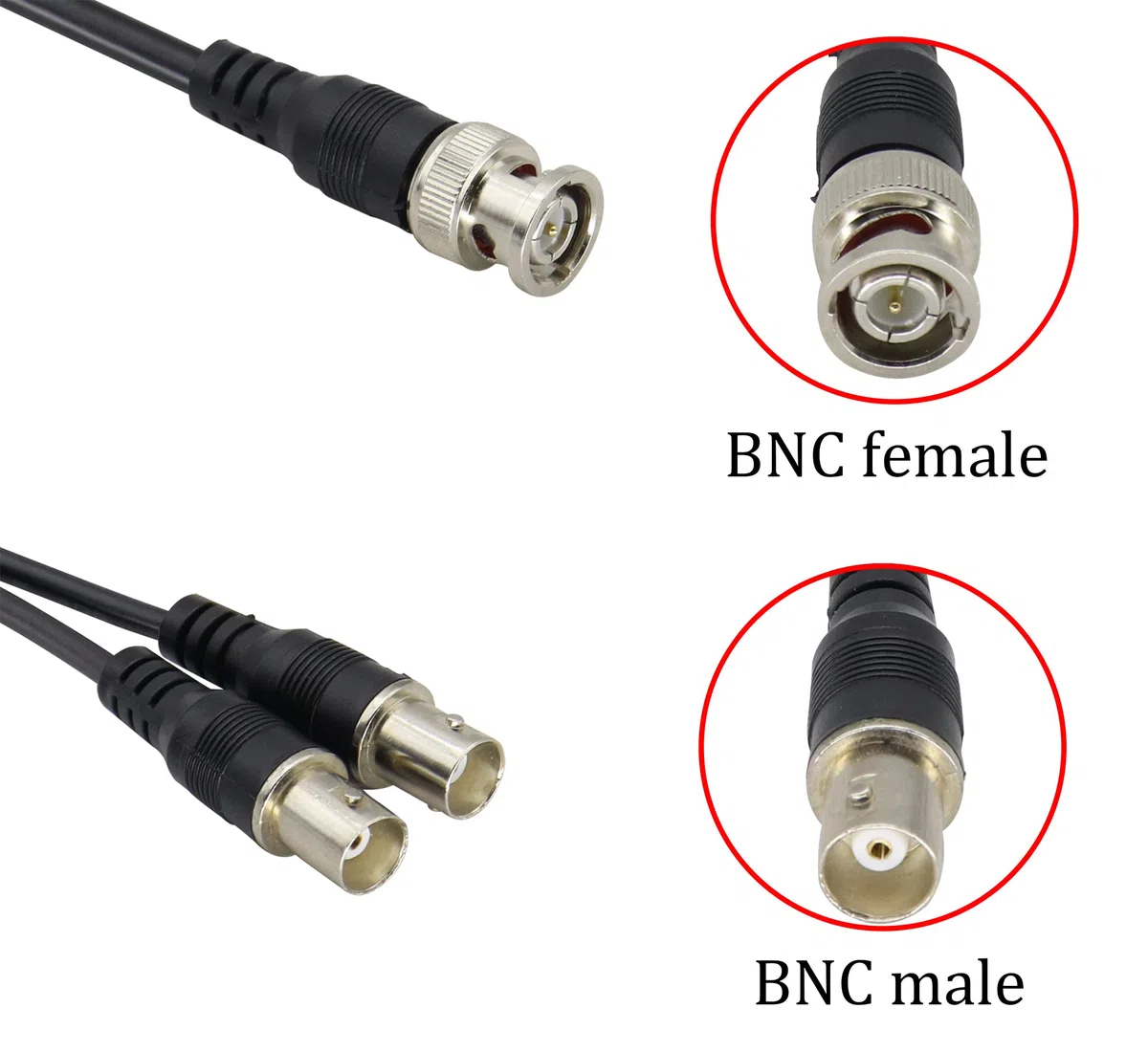Cavo adattatore BNC maschio a doppio BNC femmina BNC RG-58/U, cavo coassiale splitter a Y da BNC femmina a DIN (75 Ohm) RG59, cavo adattatore video per sistemi CCTV di sicurezza [confezione da