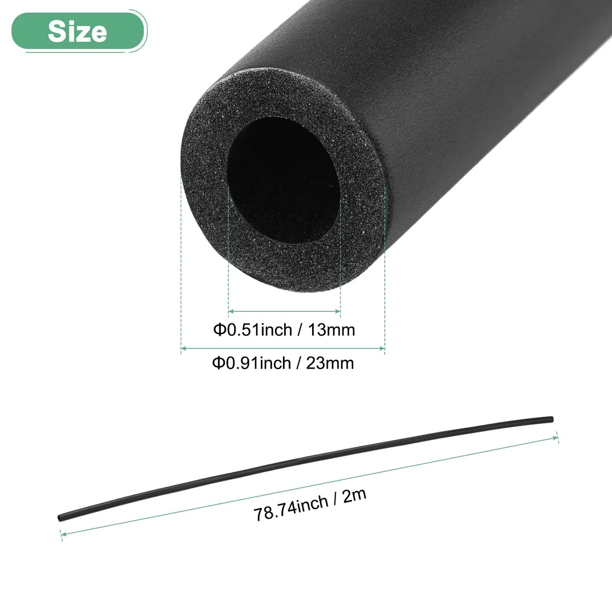 M METERXITY Tubo di Isolamento in Schiuma Tubi, 13mm 1/2" ID 23mm OD 2m Lunghezza, Tubo Schiuma Flessibile Morbido Isolamento per Supporto Maniglia/Supporto Chitarra/Portapacchi Tetto [Nero]