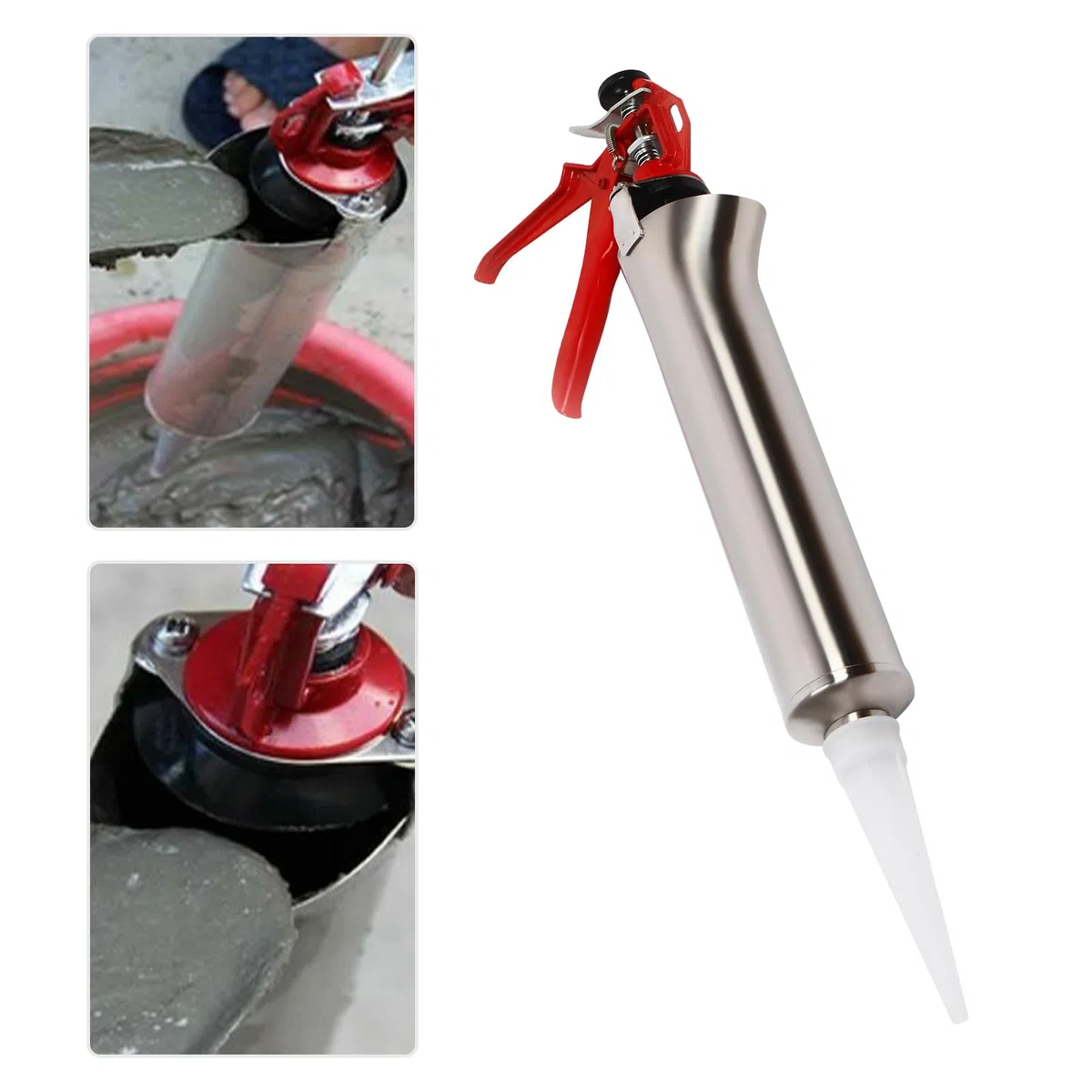 Pistola per malta in acciaio inox, fustilatore per fughe con ugello, pompa manuale per malta, spruzzatore per malta, fustilatore, pressa per malta per punte in mattoni e piastrelle