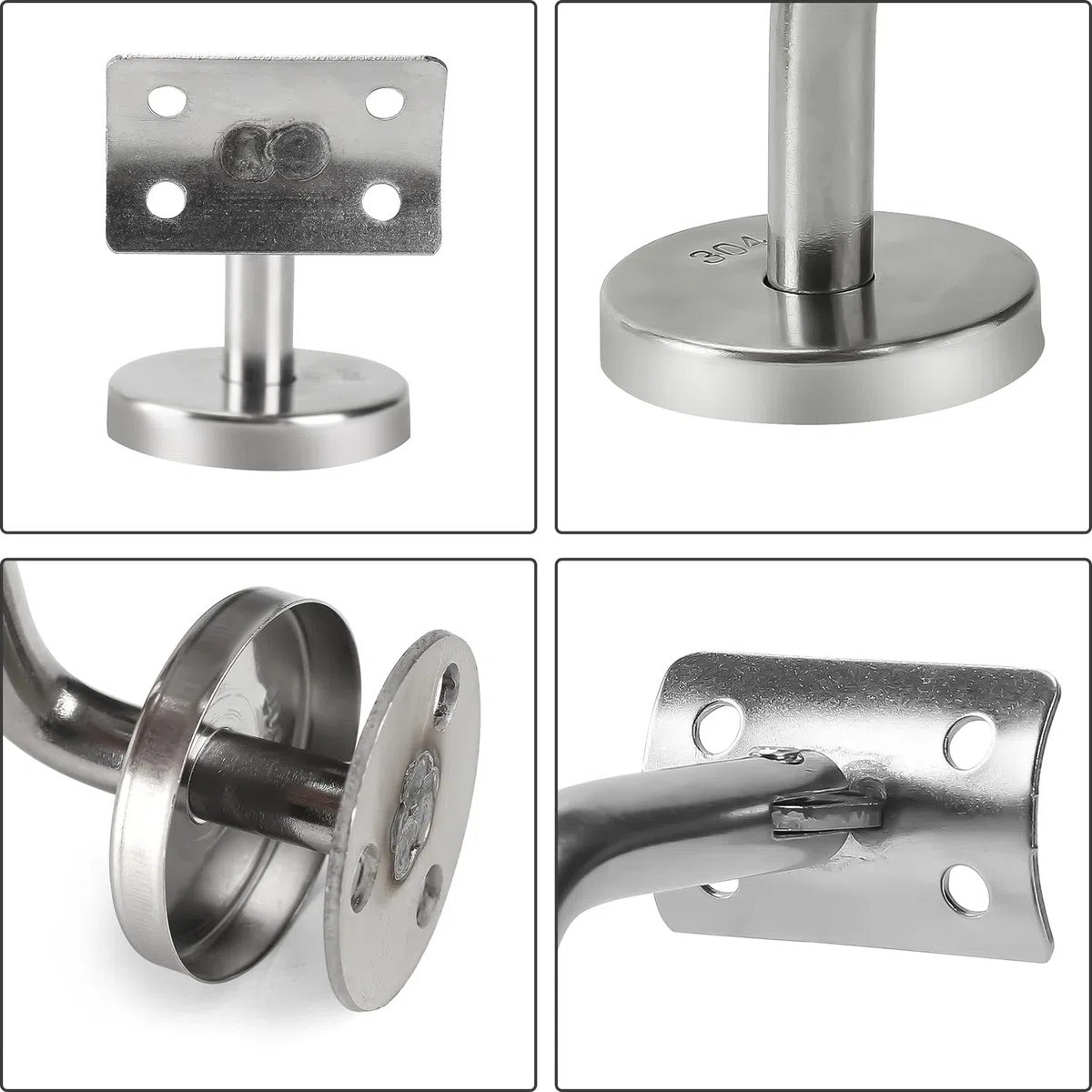 Eulenke Supporto per Corrimano in Acciaio Inox con Rosetta di Copertura - Regolabile per Fissaggio a Parete per Interni ed Esterni