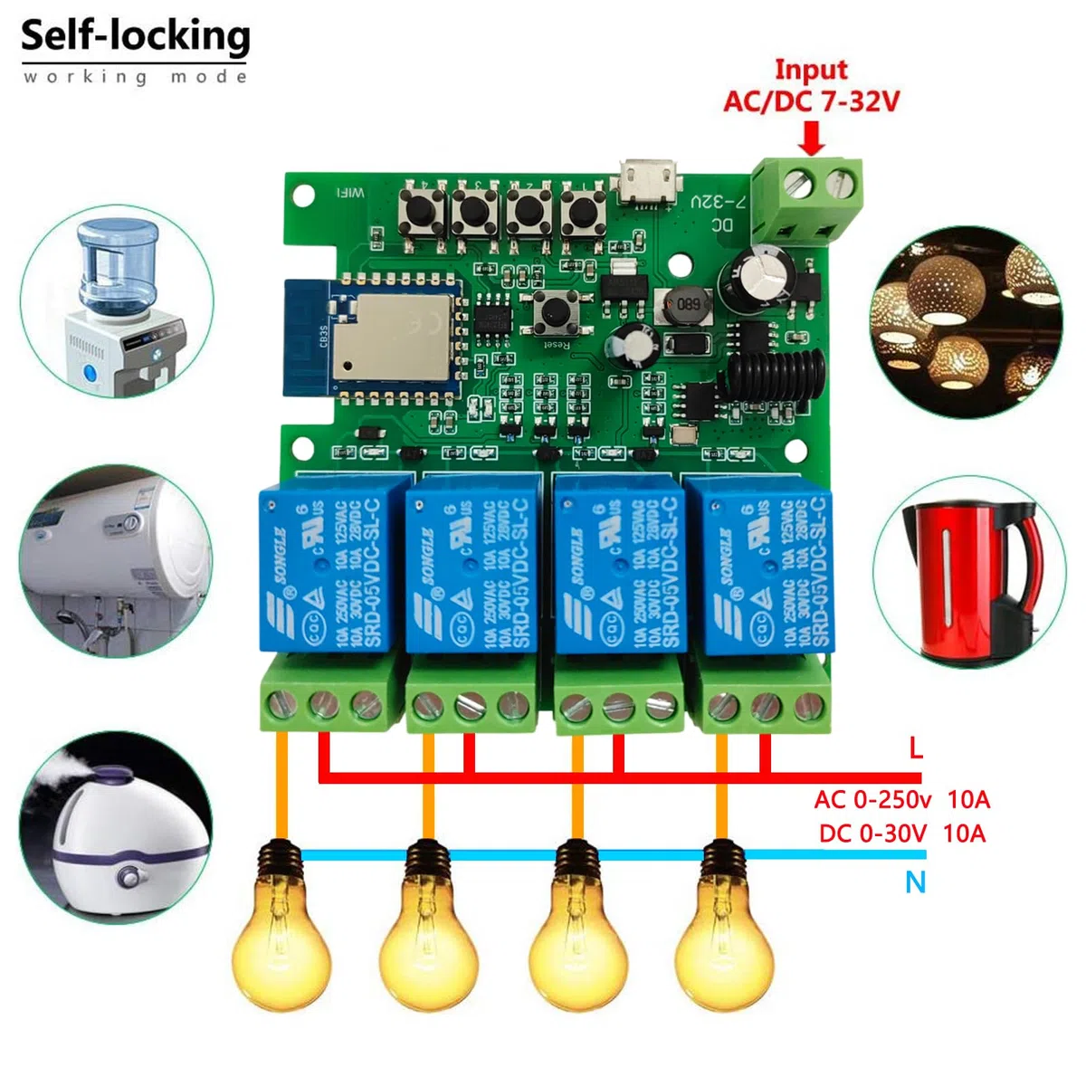 Interruttore intelligente WiFi 4 canali modulo relè momentaneo/autobloccante/interbloccante Telecomando App Tuya Smart Life con telecomando RF a 433 MHz Compatibile con Alexa Google Assiatant
