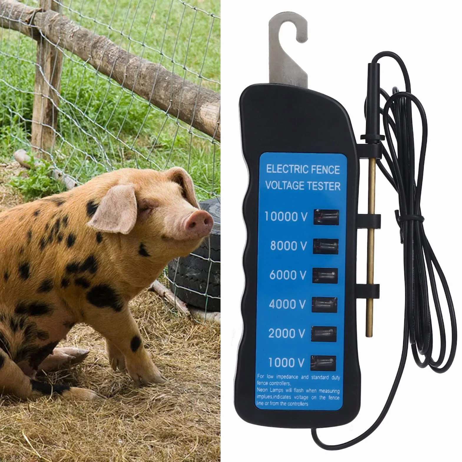 Rilevatore di Tensione per Recinzione Elettrica, 10000 V Tester per Recinzione Elettrica Tensione 6 Tester per Lampade Rilevatore di Tensione per Recinzione Tester per Recinzione Impermeabile