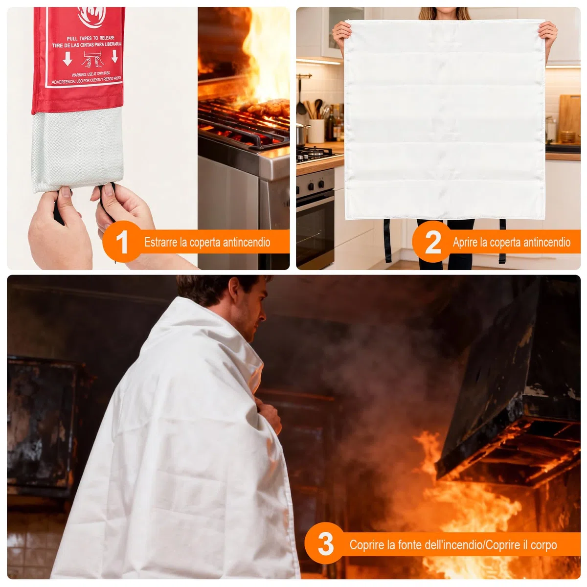 GRIFEMA 2 pezzi Coperta antincendio, 100x100 cm in Fibra di Vetro, Per Emergenza in Casa, Auto, Ufficio, Barbecue, Camino & Magazzino, GA3002
