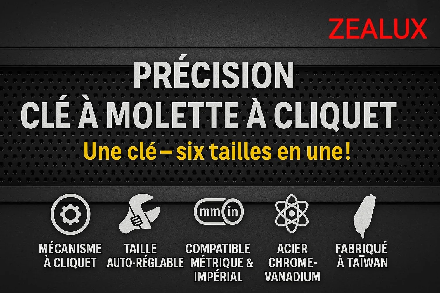 Zealux Tools Chiave a cricchetto regolabile - Compatibilità multi-taglia (9-32 mm), acciaio CR-V durevole, strumento multiuso 6 in 1 per uso domestico e professionale, prodotto a Taiwan (L (15