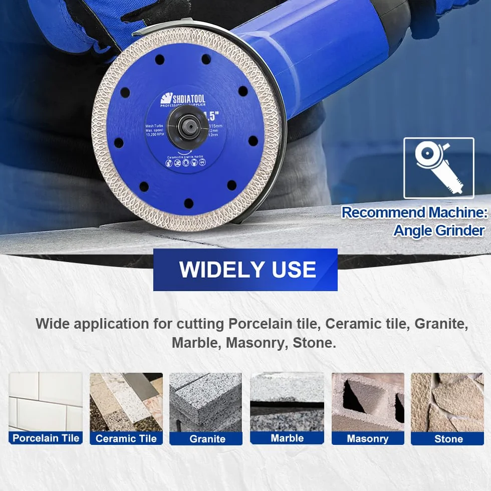 SHDIATOOL Disco Diamantato 2 Pezzi 115mm con X Mesh Turbo per Porcellana Piastrella Ceramica Granito Marmo