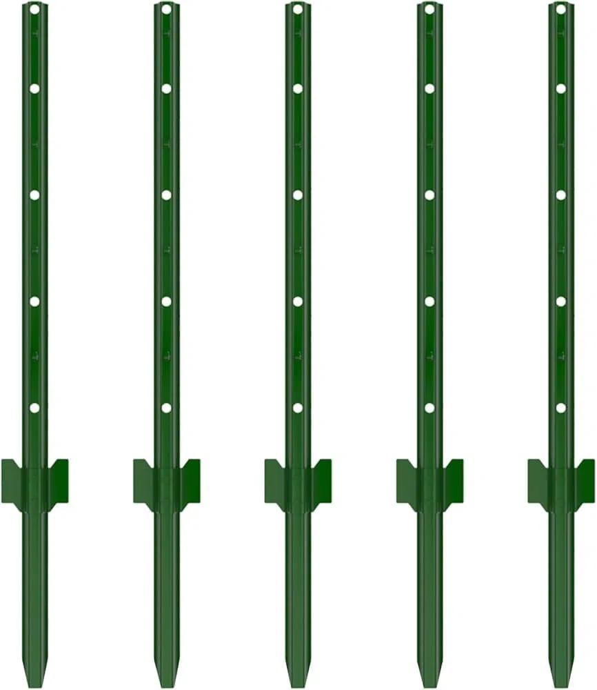 5x PALETTO A T IN FERRO PLASTIFICATO VERDE PALO PER RECINZIONE (125)