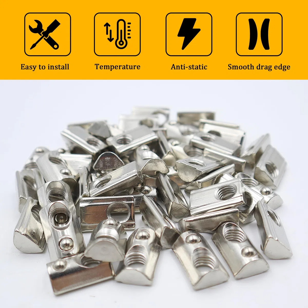50 Pezzi Dado Scorrevole M8 Dadi Scorrevoli T-Nut con Sfera Dadi Scanalati a T M8 Nut Scanalatura di Estrusione Standard Serie 40 Profili in Alluminio per Morsetto Modulo Solare P