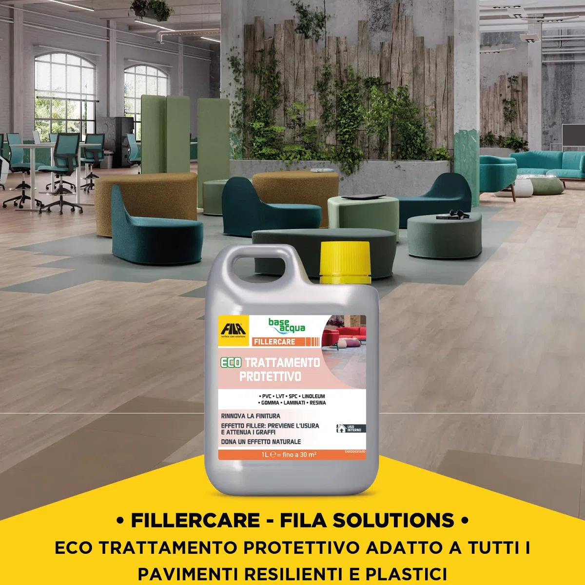 Fila Surface Care Solutions, FILLERCARE, Eco Trattamento Protettivo per Pavimento Laminato, Pavimenti in PVC e Materiali Plastici, Rinnova Il Materiale, ne Allunga la Vita e Attenua i Graffi, 1L
