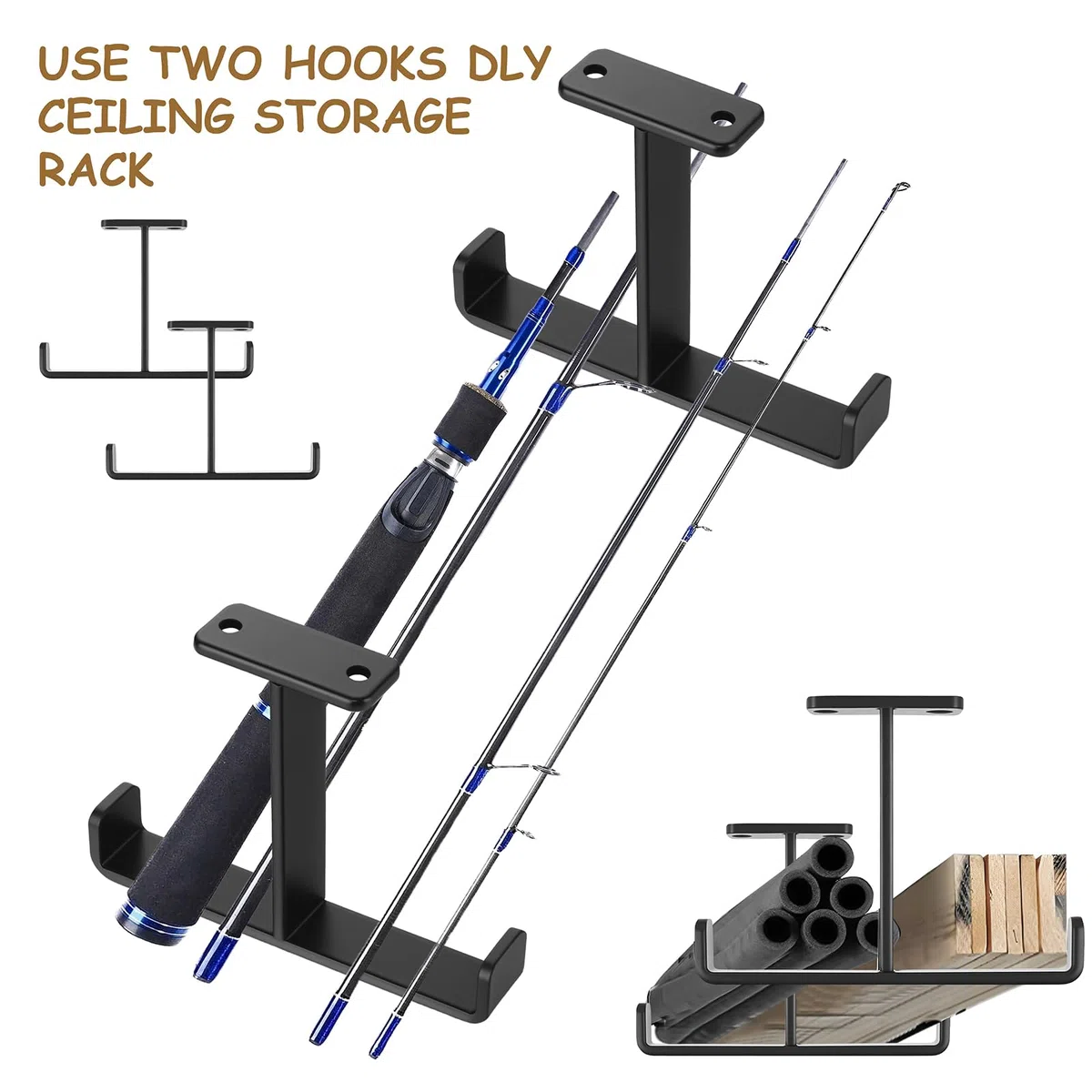 4 PzGanci Garage Parete, Ganci da Soffitto per Garages, Gancio Doppi per Attrezzi da Garage, Supporto Bici da MuroGanci da Parete per Carichi Pesant Biciclette Attrezzi Scale Portautensili(Nero)