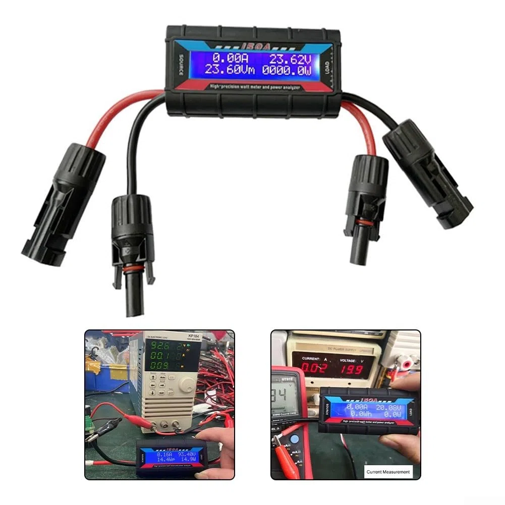 Analizzatore di potenza RC Watt Meter Amperometro di tensione, display LCD digitale con connettore fotovoltaico per solare, energia eolica, misurazione corrente della batteria 4,8-60 V (150 A)