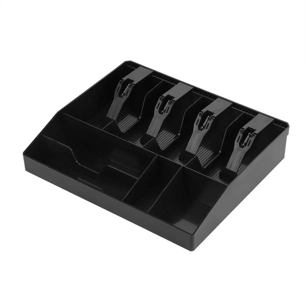 Cassetto Portasoldi, Cassetto Porta Contanti, Cassetto per Registratore di Cassa, 4 Scomparti per Monete E 4 Scomparti per Banconote, 32 * 27 * 6 Cm (Nero)