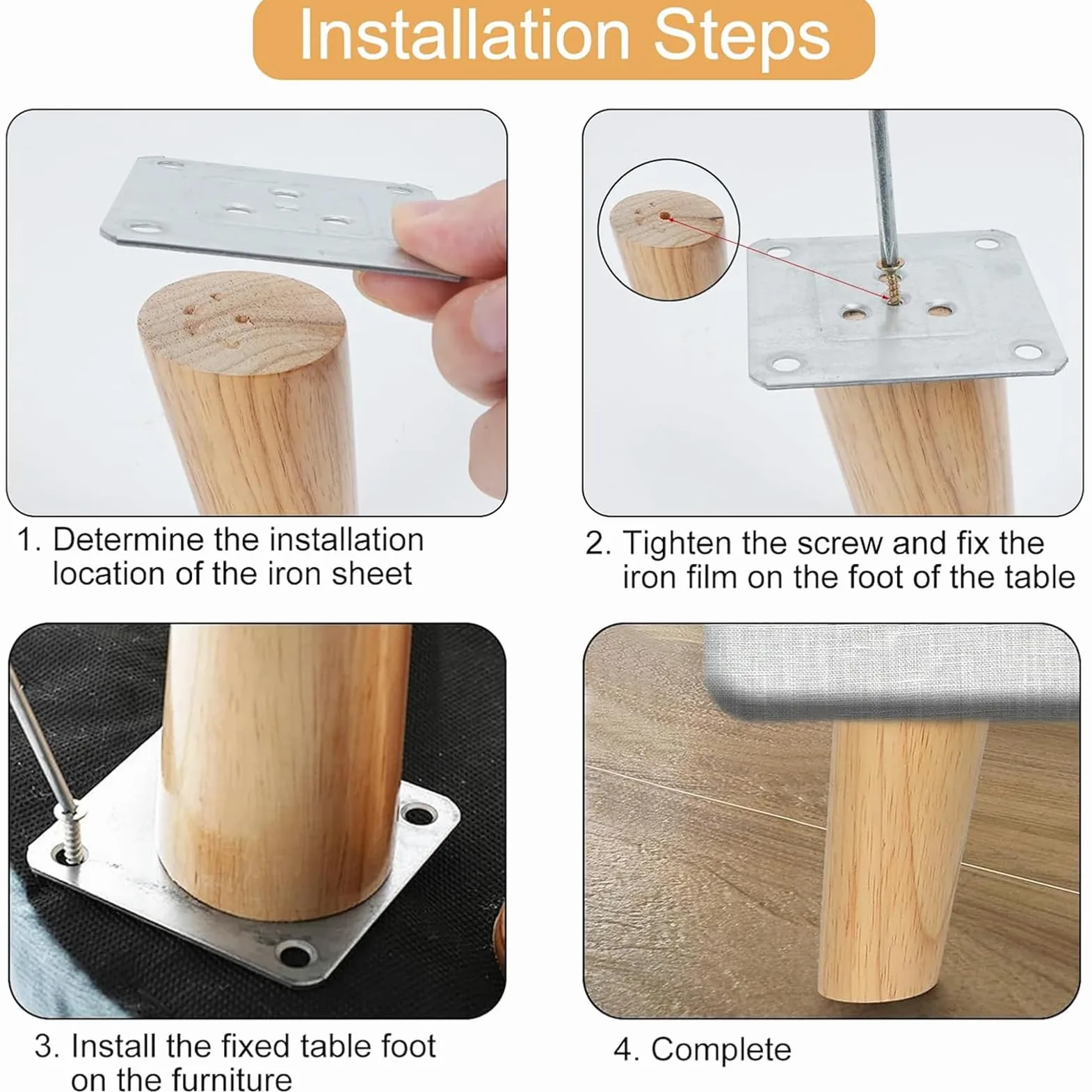 4 Pezzi Piedini Mobili Gambe di Ricambio 30cm Piedini per Mobili in legno massello Gambe Oblique Legno per Mobili con Piastra di Montaggio, Viti e Pad Antiscivolo per Divano Letto Tavolo Sedie