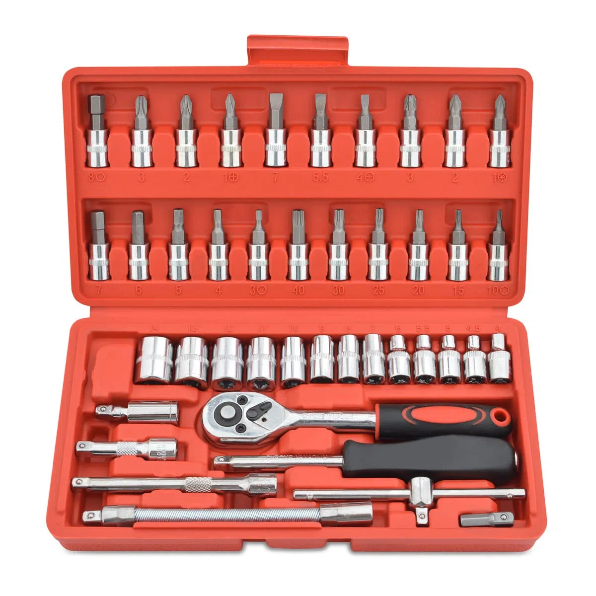Gunpla 46 Pezzi Set di Chiavie a Cricchetto 1/4" Metrici 4-14mm, Inserti Torx PH SL e PZ, con Chiavi a Bussola 72 Denti in Cromo Vanadio Cr-V