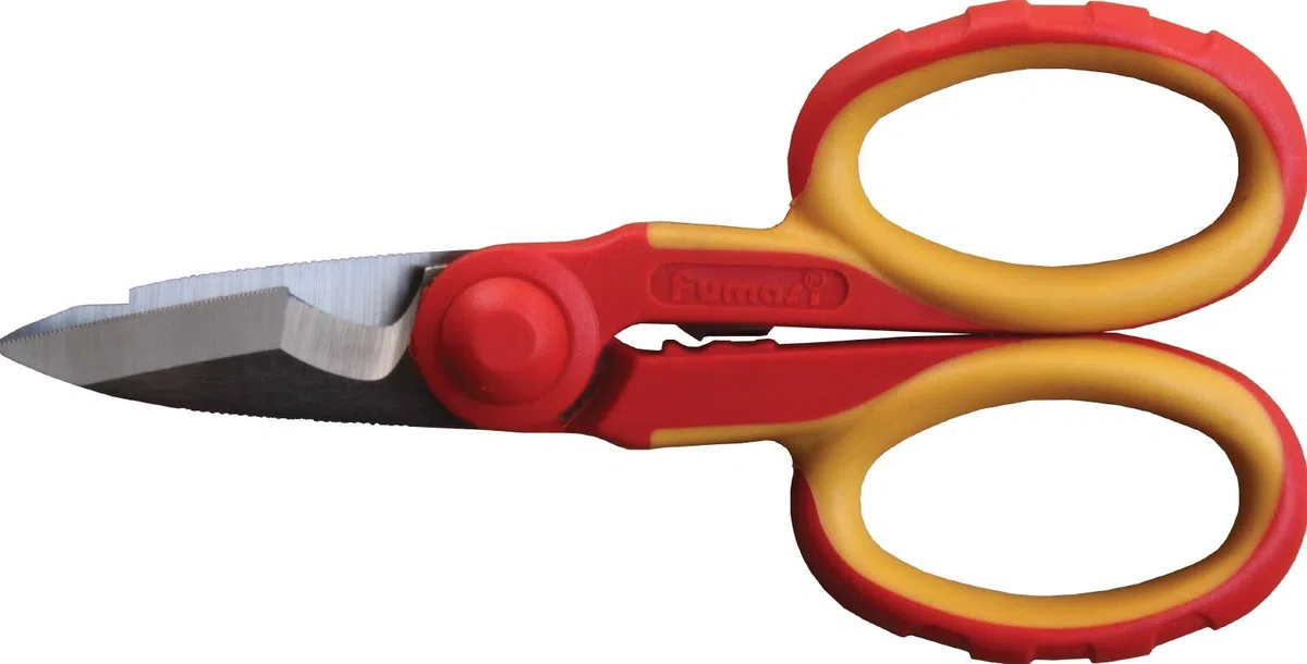 230846.0 Forbici Elettricista in Acciaio Vanadio con Lame Microdentate, Rosso/Giallo/Acciaio, 145 mm