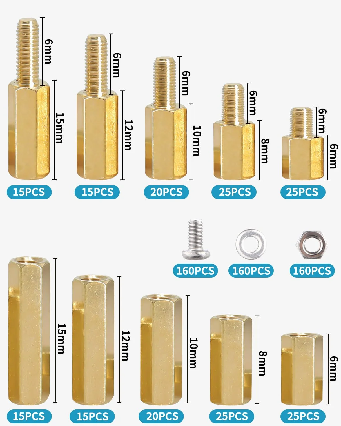 680 Pezzi M3 Ottone Maschio Femmina Esagonale Distanziale Vite Dado Filettato Pilastro PCB Scheda Madre Assortimento Kit