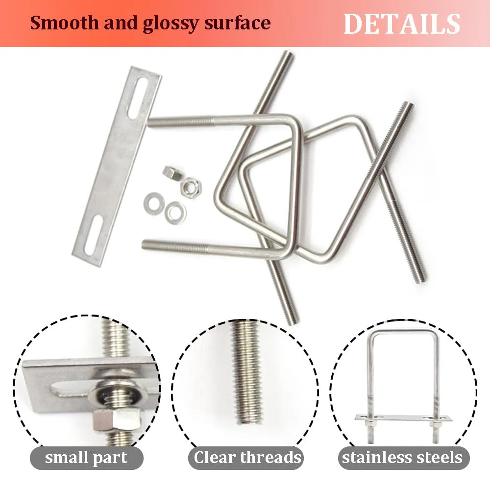 Set di 4 viti a U M8, 75 x 110 mm, staffa a U in acciaio inox 304, per il fissaggio di tubi, veicoli, navi, ponti, tunnel (U/M8-75 x 110 mm)