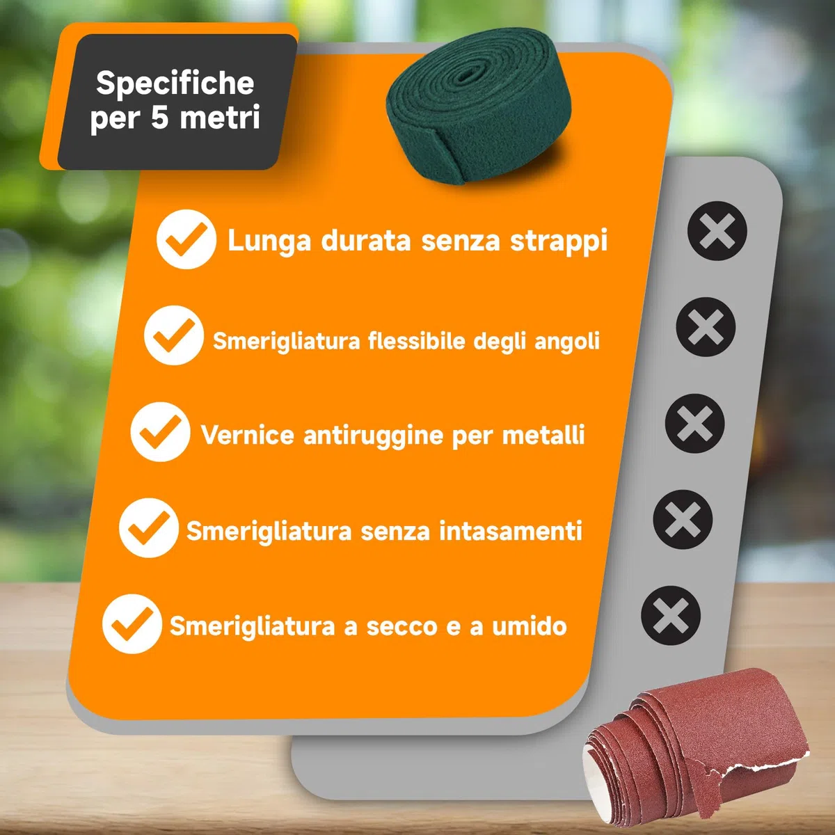Rotolo Spugna Abrasiva 5 m x 95 mm Panno Tessuto Non Tessuto Abrasivo Grana 800, per legno Metallo Acciaio inox e molto altro ancora