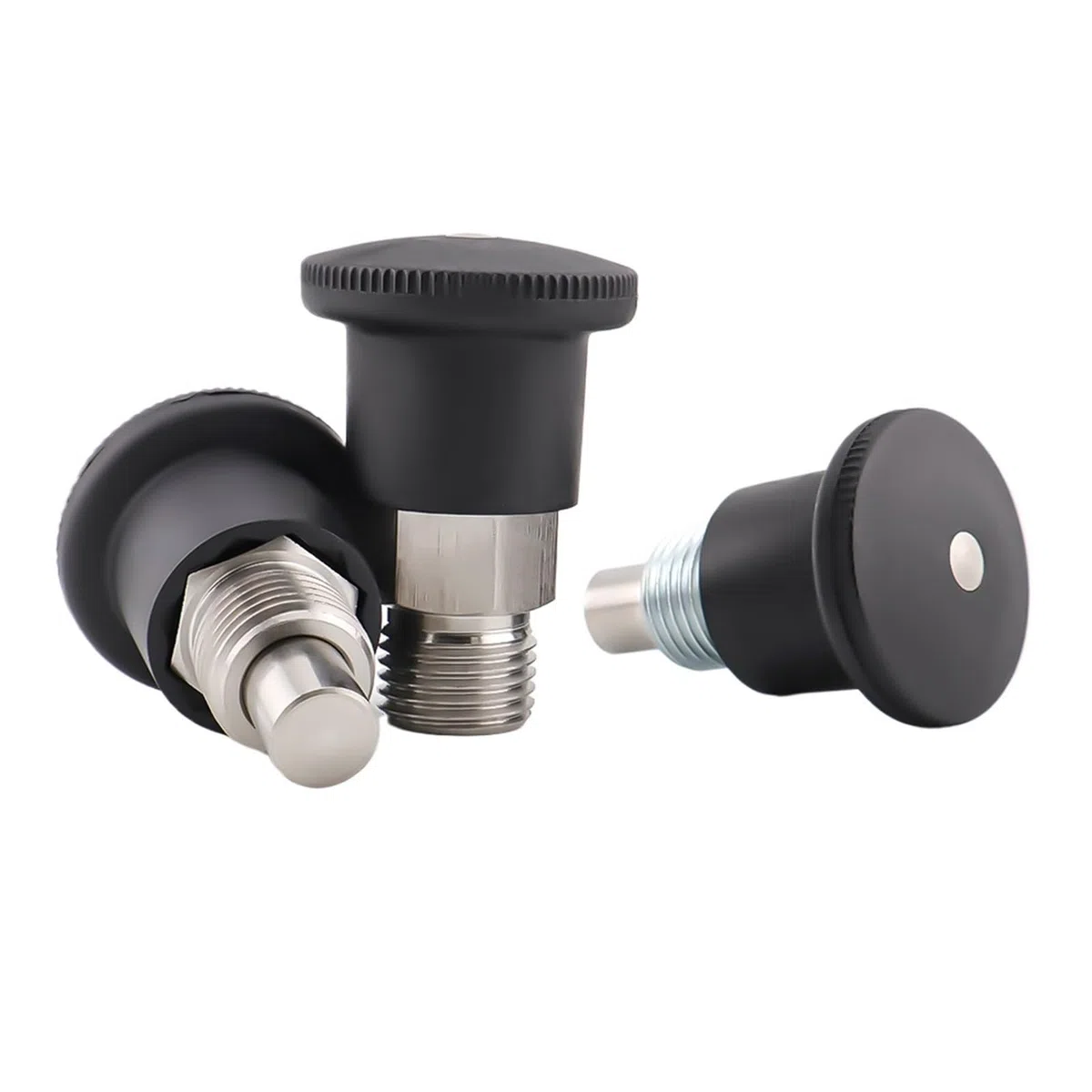 Generico Manopola in plastica nera VCN218 Corpo in acciaio inossidabile/al carbonio Perni di posizionamento for pistoncini a molla Mini pistoncini di indicizzazione con filettatura fine/grossa(Black V