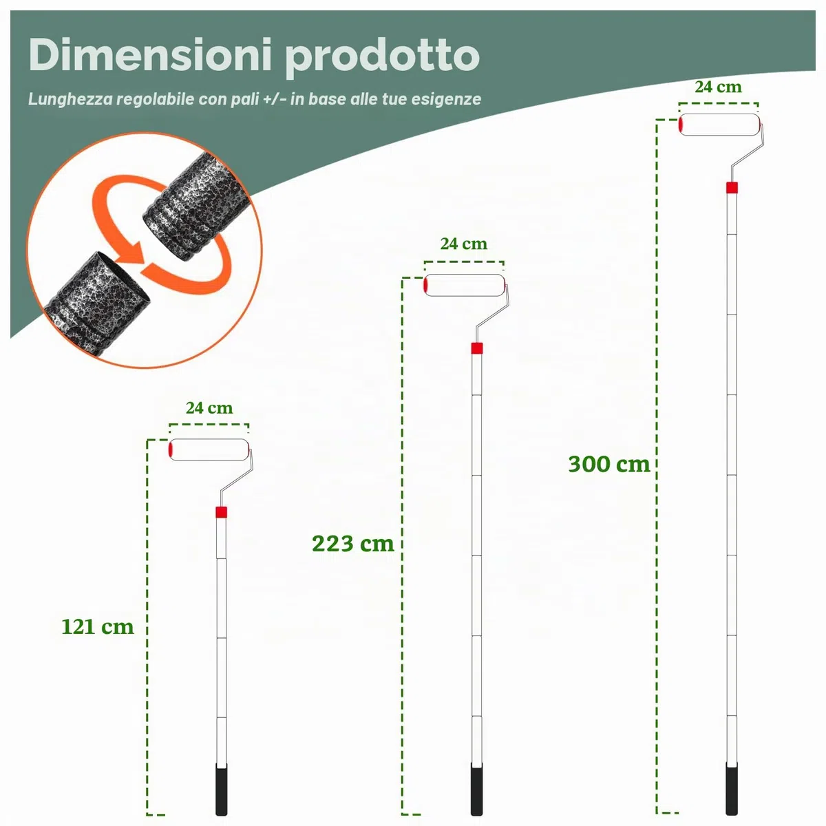 Rullo Lungo Estensibile per Pittura 223cm, Rulli Lunghi in Spugna per Dipingere, Set di Rulli da Pittura Lucida per Decorare Pareti e Soffitti, Set di Rulli da Pittura con Asta Estensibile