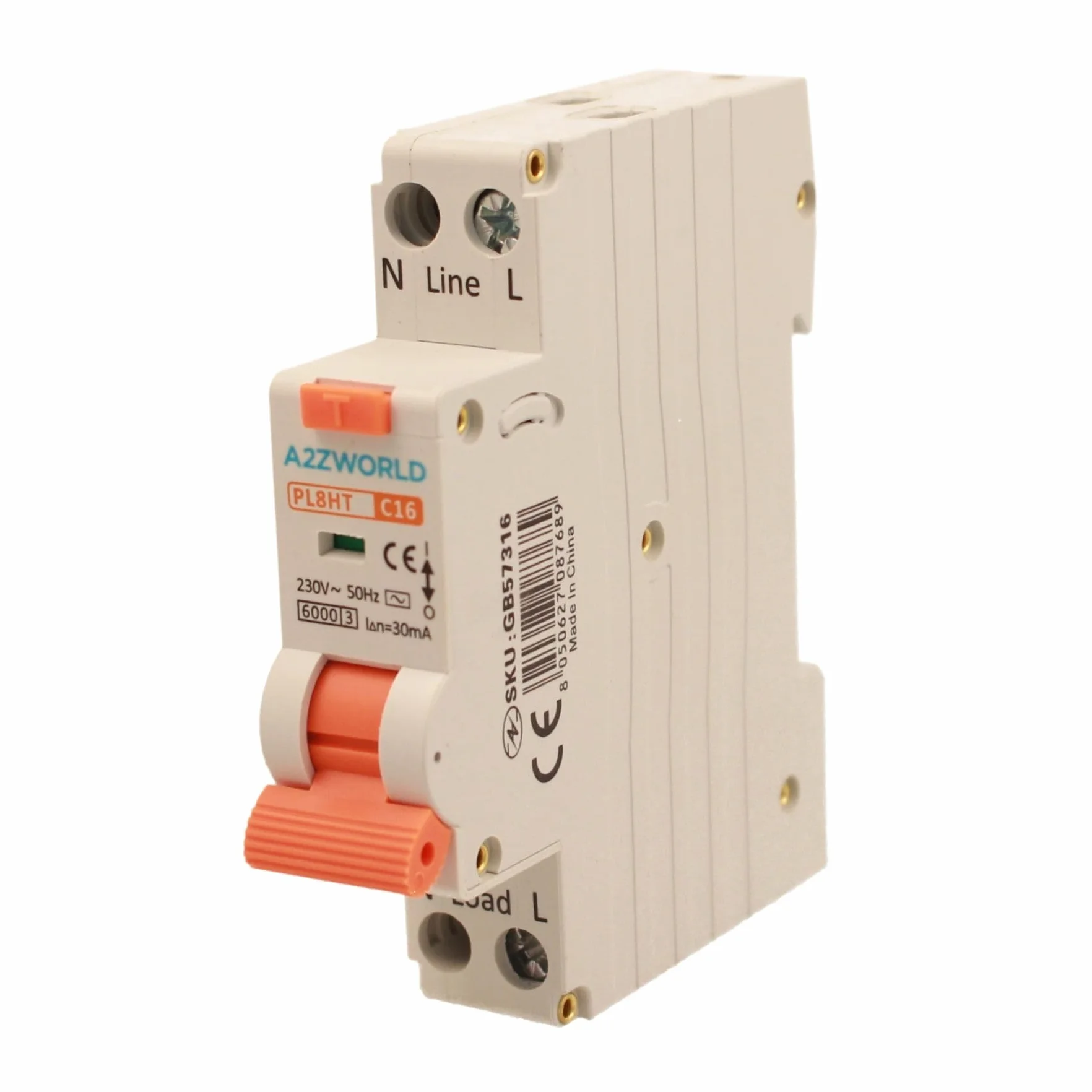 Interruttore Magnetotermico Differenziale 16A C16, Tipo AC Curva C, 1P+N 6kA 30mA 220V, RCBO Slim, Occupa Solo 1 Modulo DIN