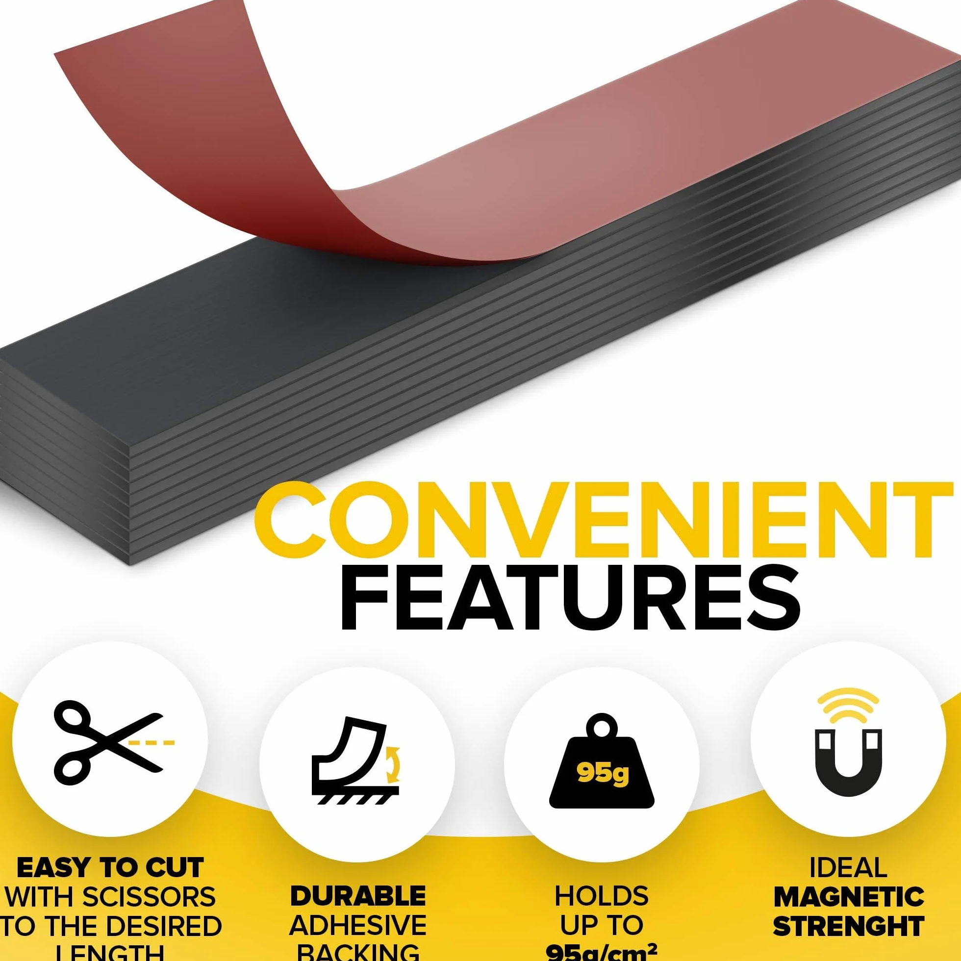 X-bet MAGNET Strisce magnetiche con supporto adesivo - Nastro magnetico per artigianato - Strisce magnetiche per utensili e coltelli per cucina, garage e giardino - Striscia magnetica (6 pezzi)