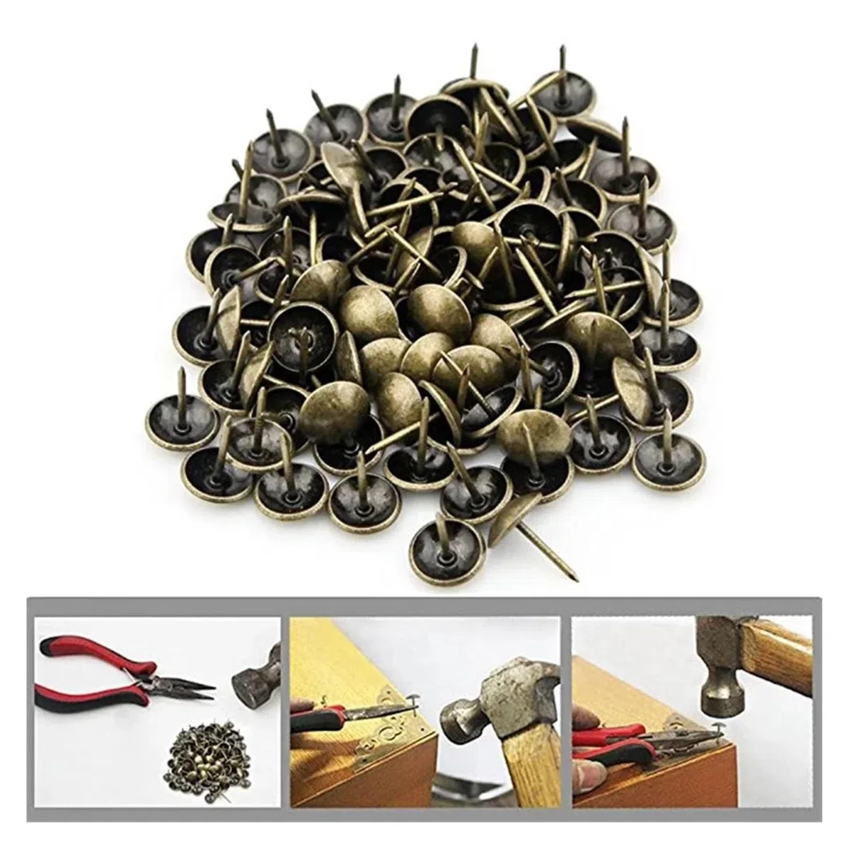 Idomin 100 pz Ottone Antico Bronzo Tappezzeria Unghie Gioielli Regalo Cassa di Vino Scatola Divano Decorativo Tack Stud Puntina da Disegno Chiodo Ferramenteria e Attrezzi(9x6mm)