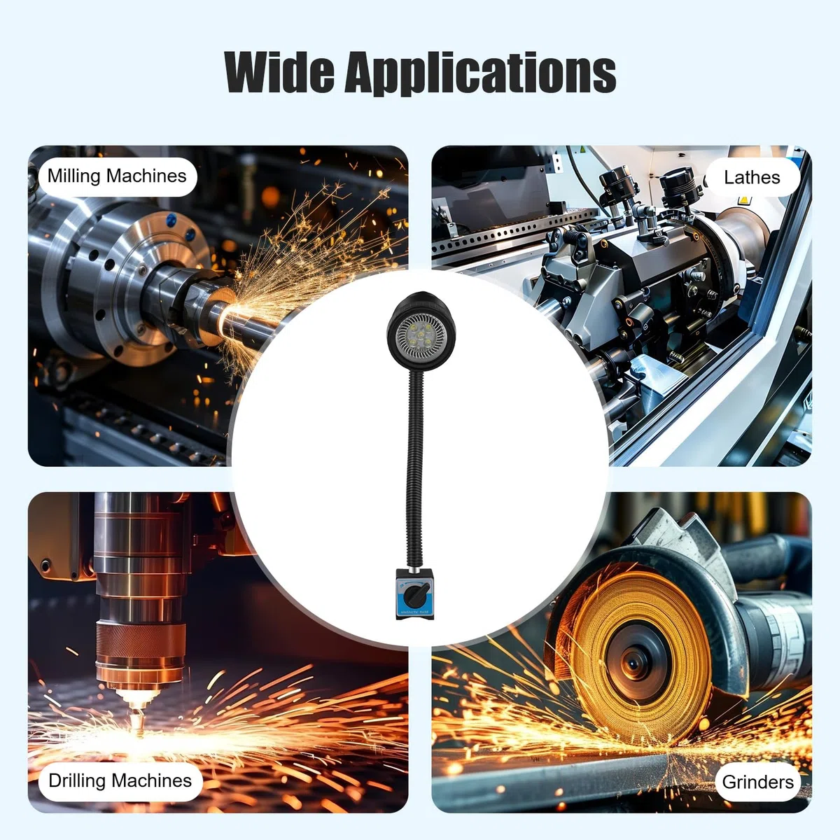Lampada per tornio, CNC, magnetica, 220 V, lampada da lavoro a LED, base magnetica, impermeabile IP50, braccio flessibile, lampada da macchina, luce a collo di cigno [classe energetica E]