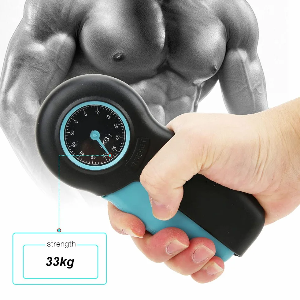 Dinamometro Manuale, Misuratore Meccanico della Forza della Presa, Misuratore della Presa della Mano per Misuratore della Forza della Presa, Dinamometro Forza Muscolare(Nero Blu)