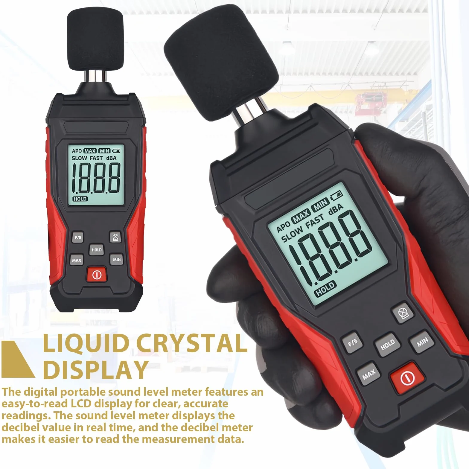 Misuratore di Decibel Professionale con Memorizzazione Dati | Fonometro Digitale Portatile | Misuratore di Livello Sonoro 30-130 dB(A/C) per Casa, Cantiere, Ufficio | Display LCD con Illuminazione