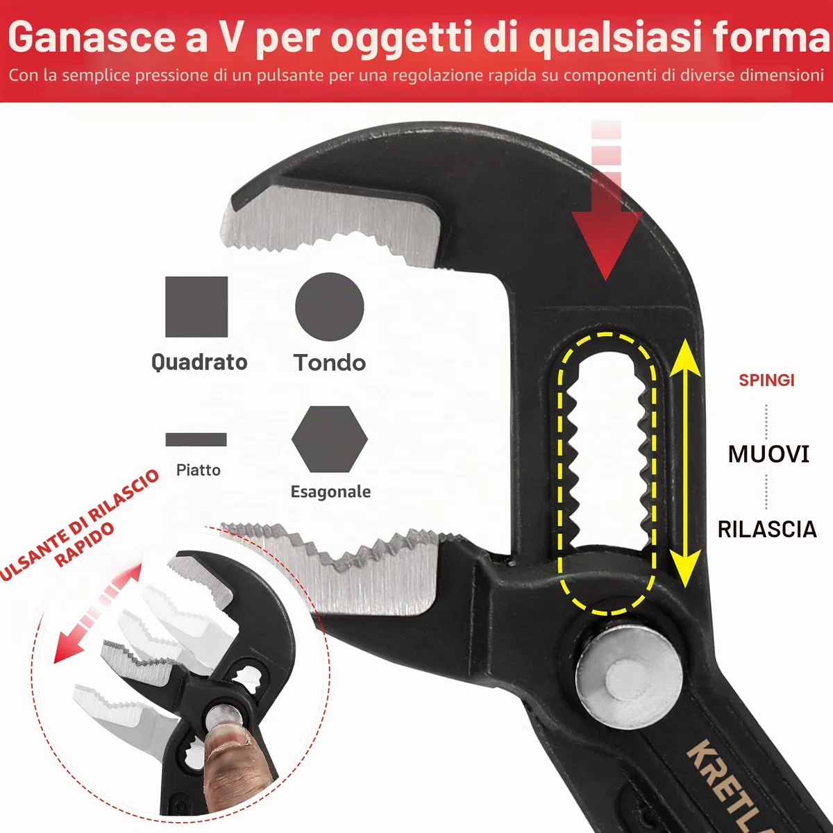 KRETLAW Set di Pinze Regolabili a Scatto 3 Pezzi (300mm & 250mm & 180mm), Pinze Regolabili per Pompe d'Acqua, Pinze a Scatto con Mascella a V in Cr-V per Riparazioni Domestiche e Idraulica